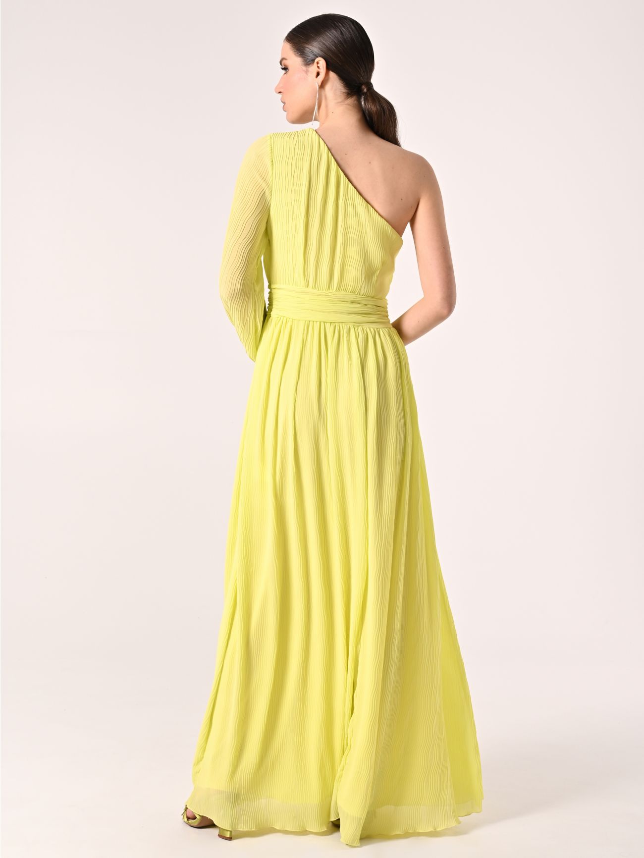 Abito Lungo Monospalla Giallo Lime  det_3