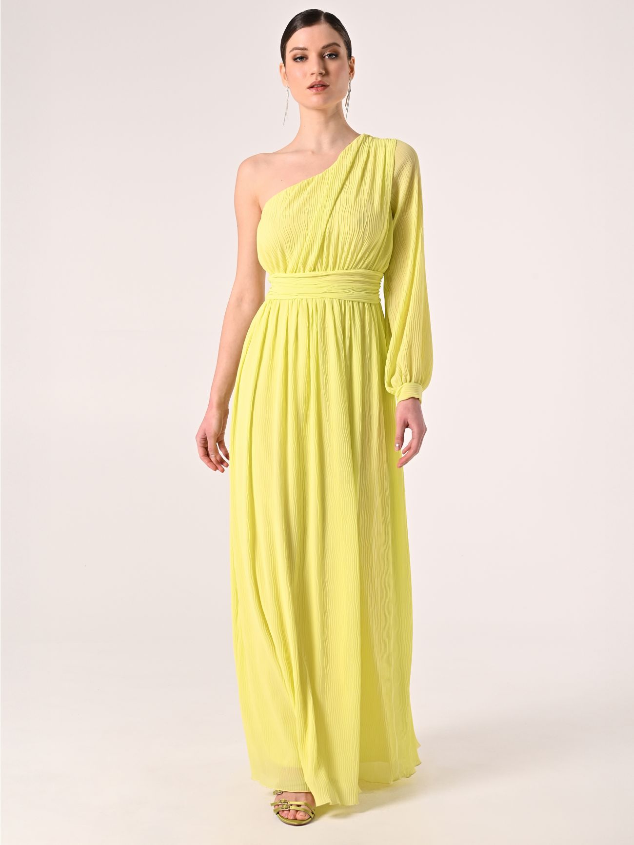 Abito Lungo Monospalla Giallo Lime  in_i7