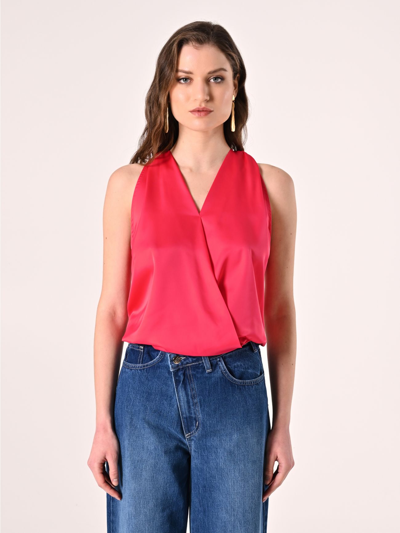 Top Fuxia in Raso con scollo all'Americana det_2