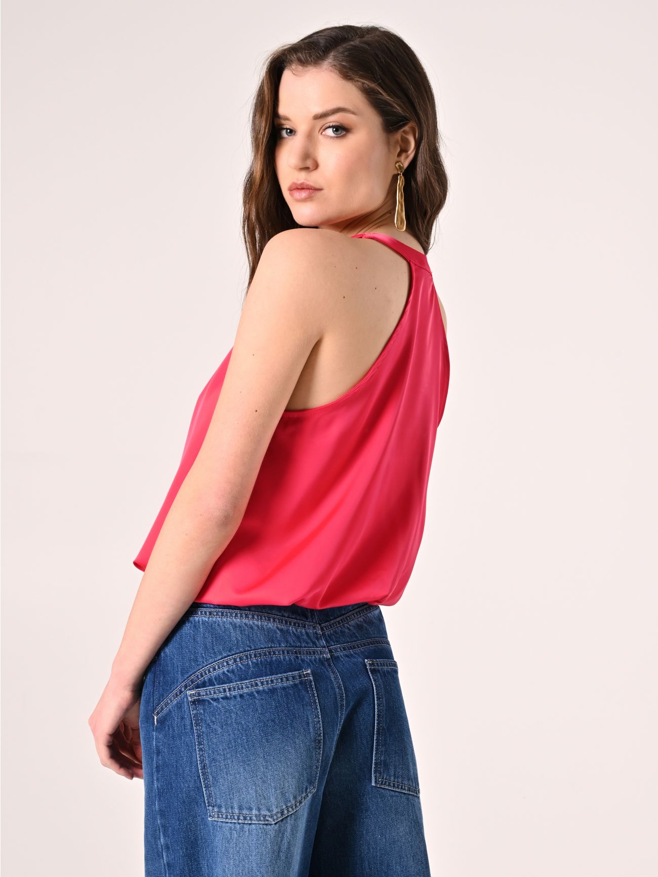 Top Fuxia in Raso con scollo all'Americana in_i4
