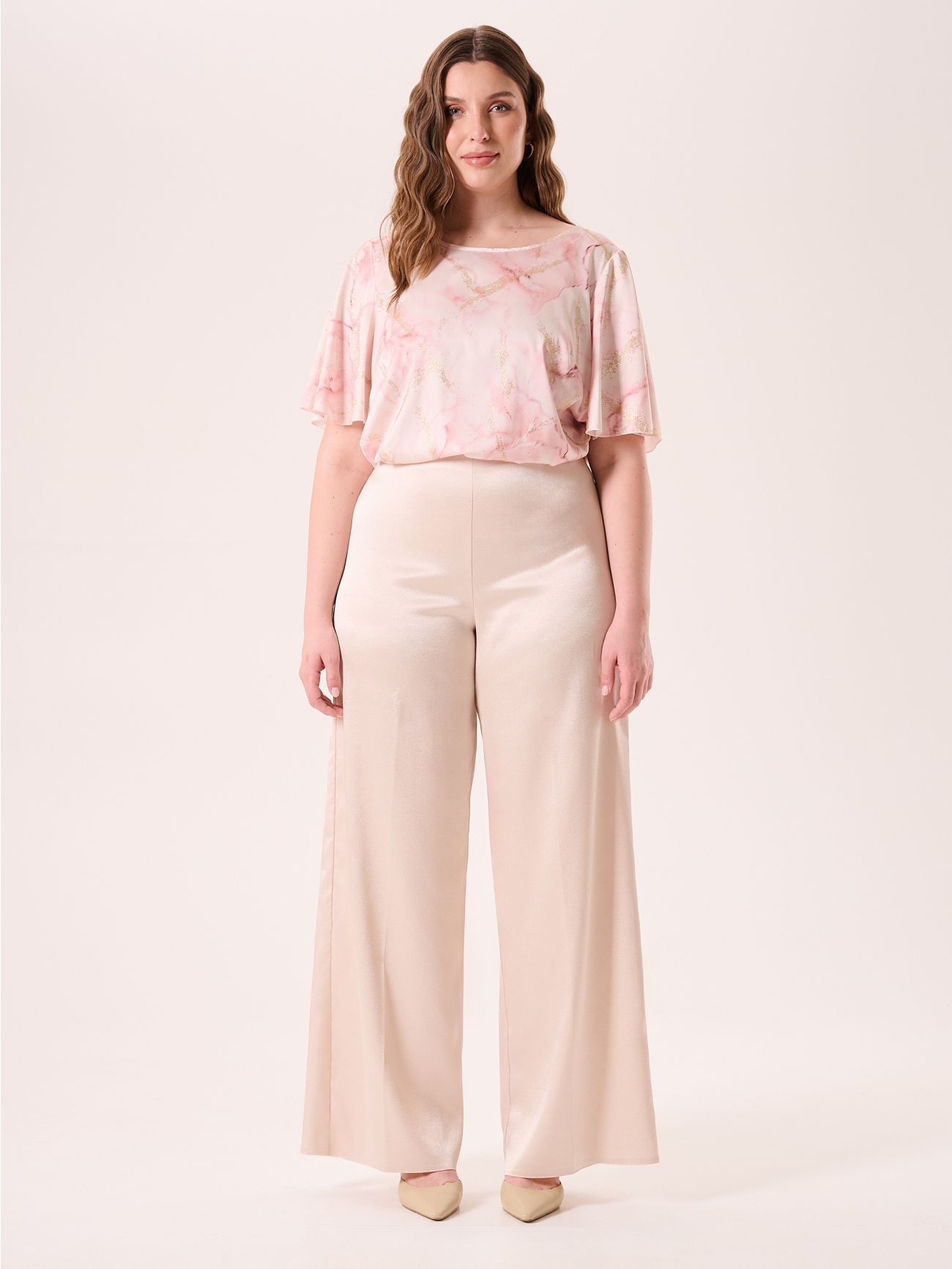 Curvy Beige Trousers in Structured Satin det_1