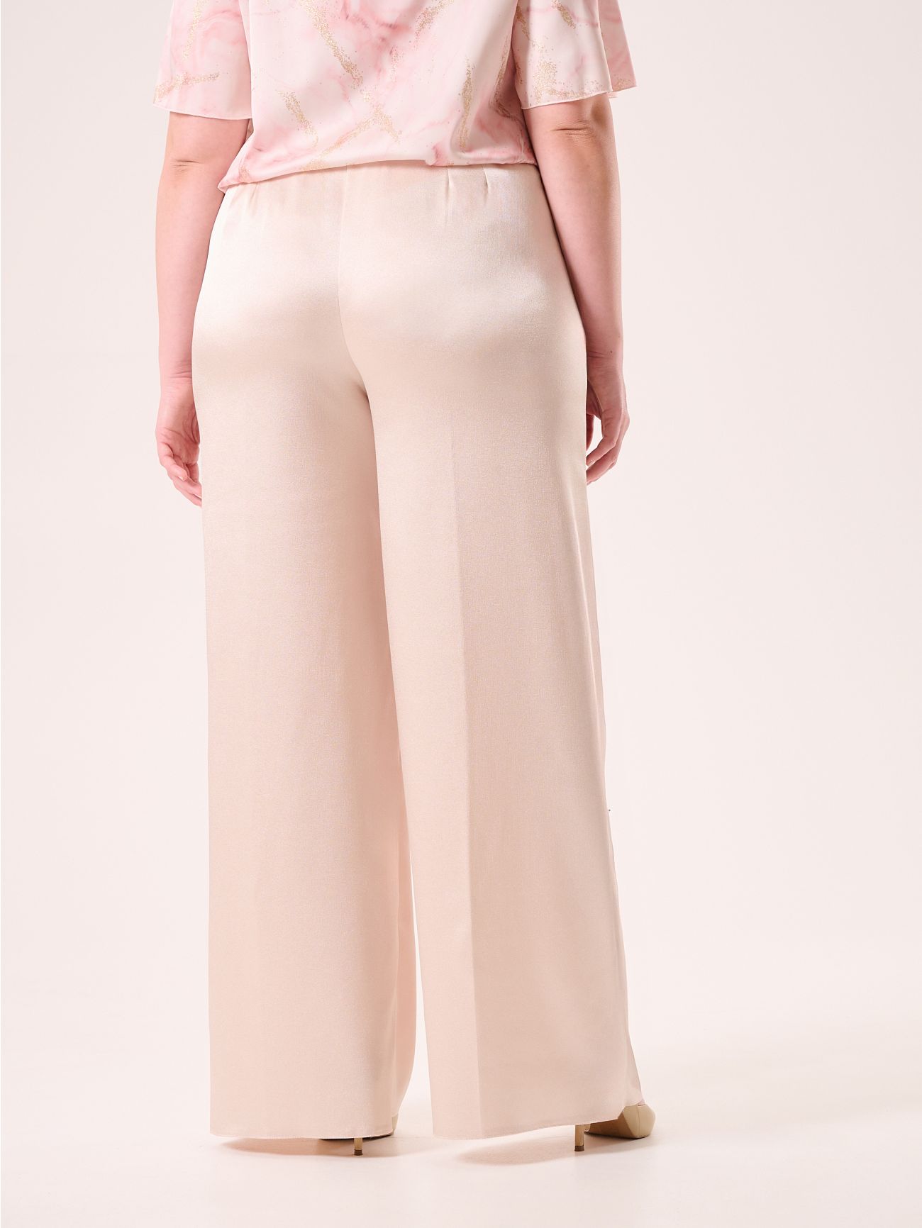 Curvy Beige Trousers in Structured Satin in_i4