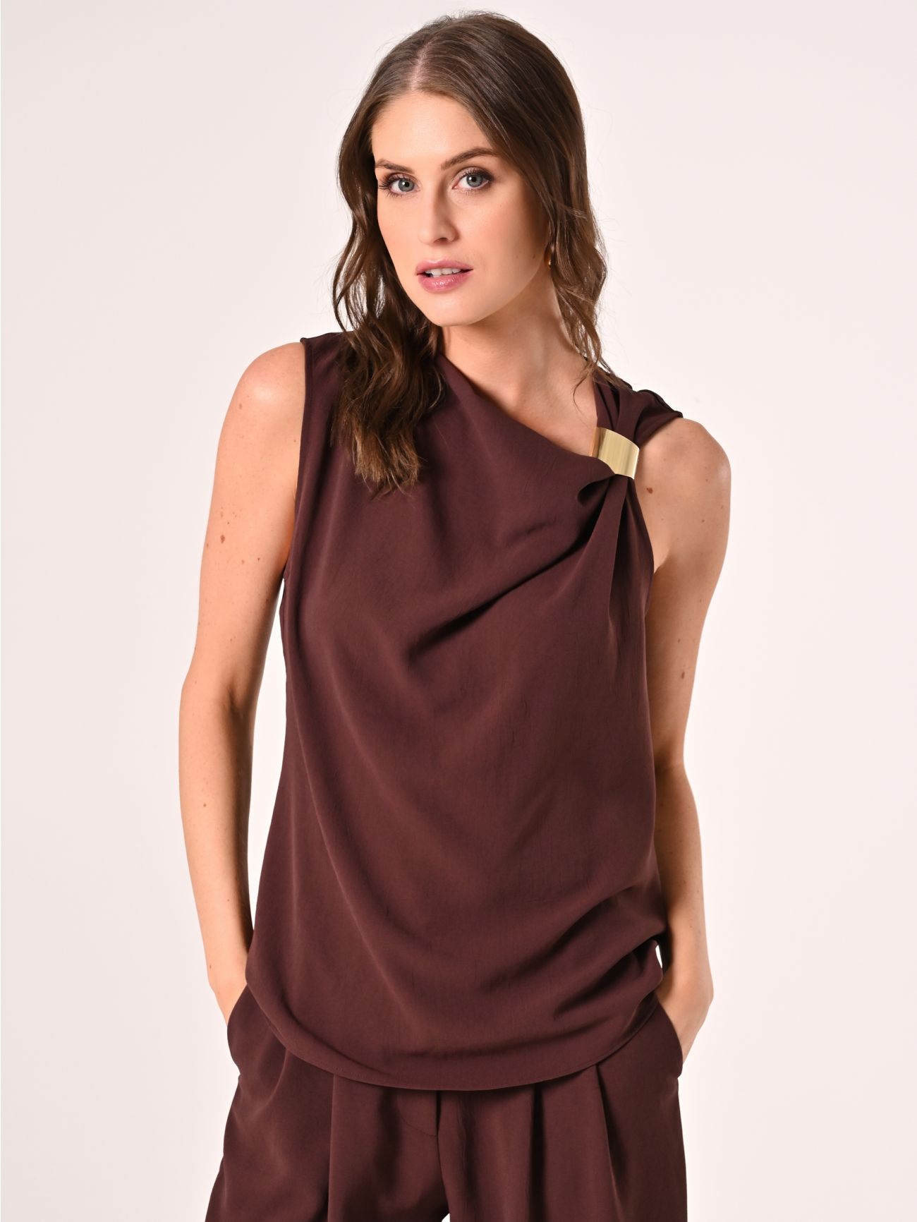 Top marron couleur chocolat effet gaufré in_i7