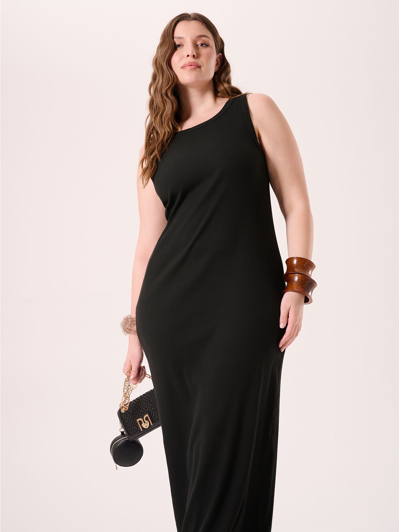 Abito Curvy in Cotone a Costine Nero  Rinascimento