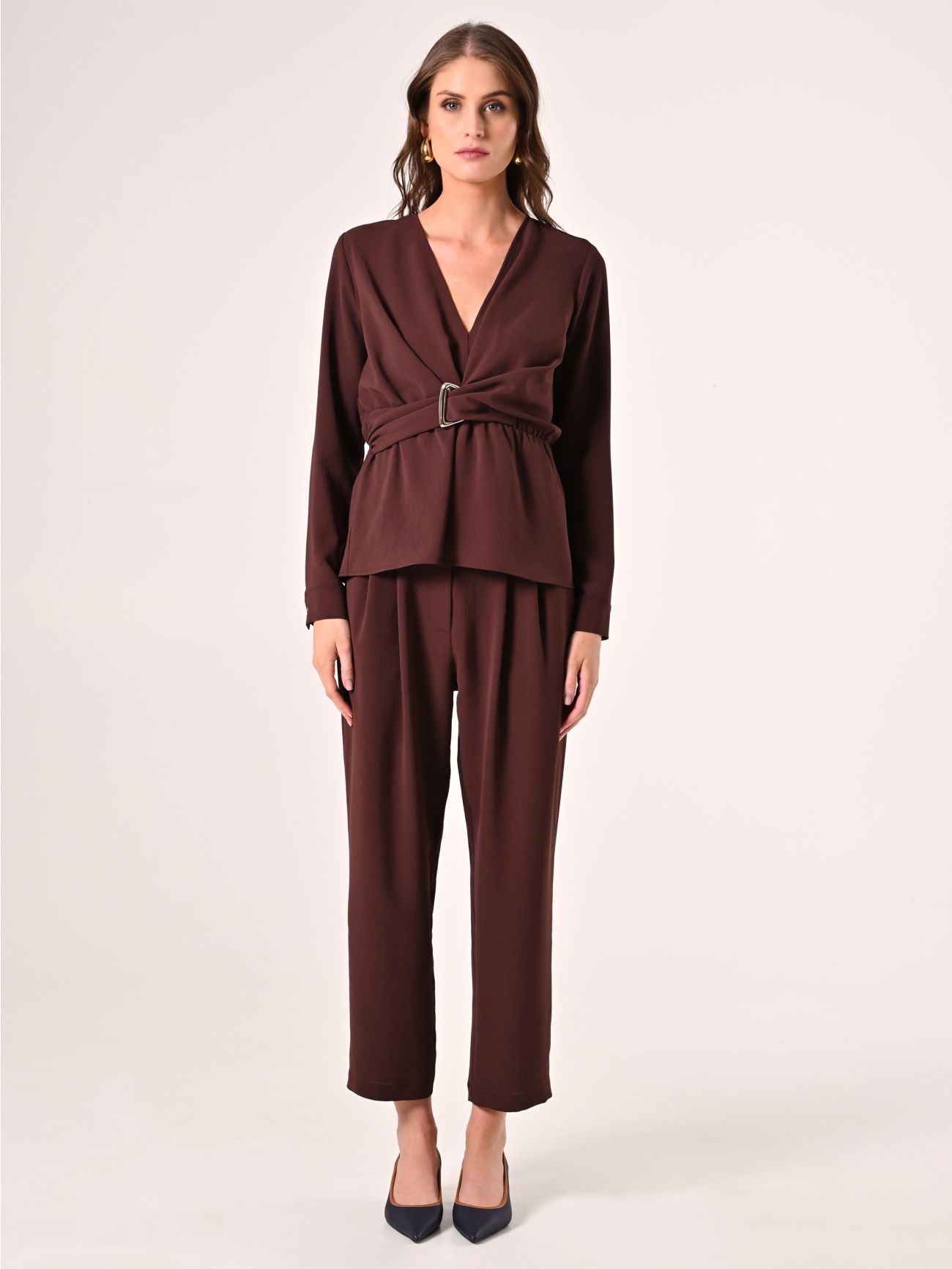 Blusa Marrone Cioccolato effetto Goffrato det_1