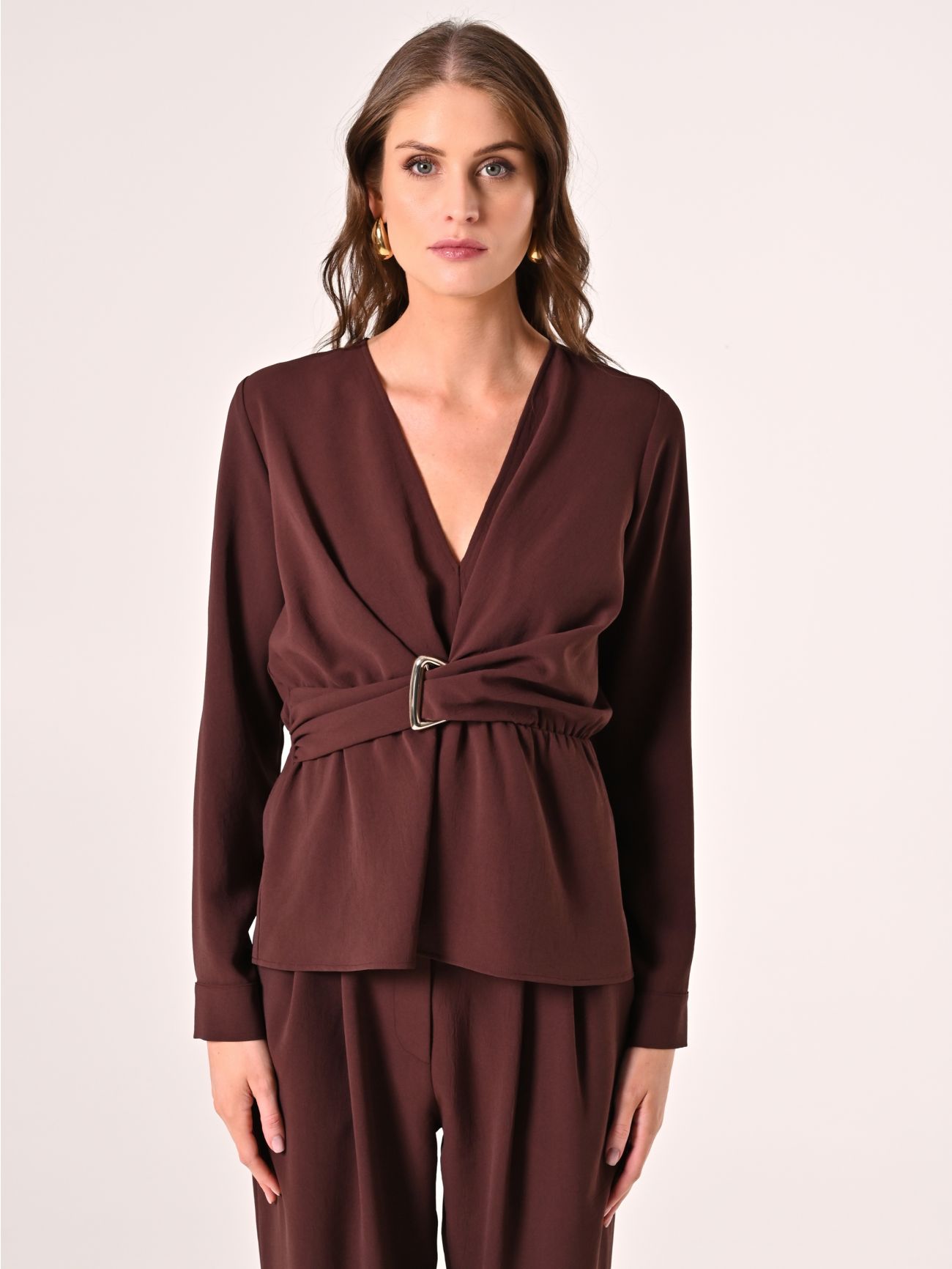 Blusa Marrone Cioccolato effetto Goffrato det_2
