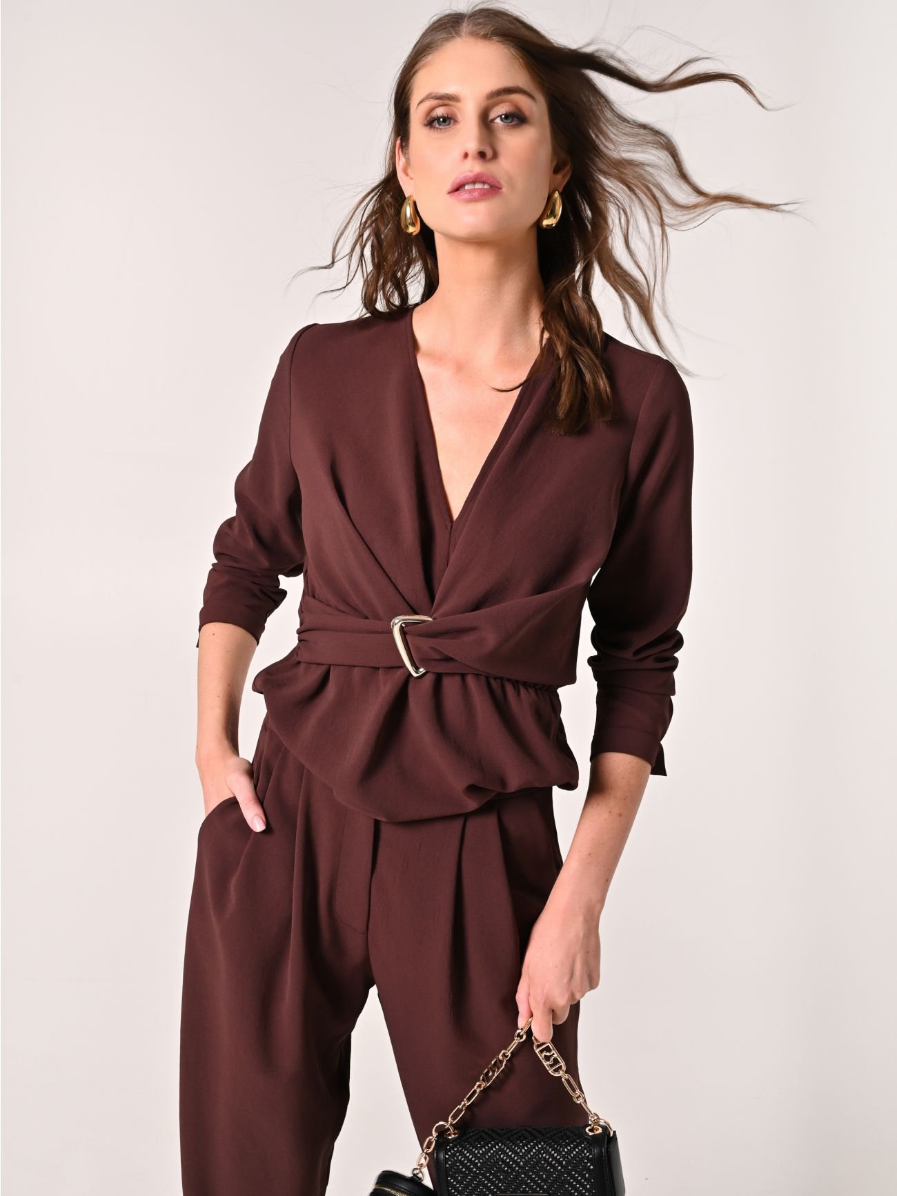 Blusa Marrone Cioccolato effetto Goffrato  Rinascimento