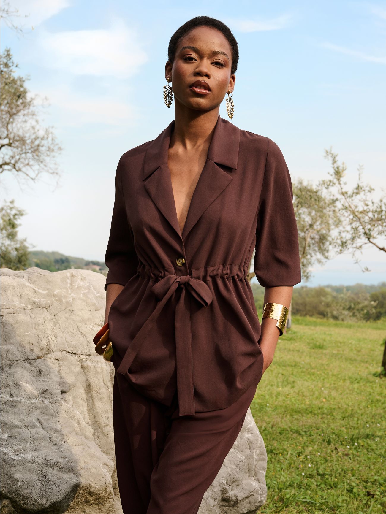 Veste marron couleur chocolat effet gaufrée sp_e1
