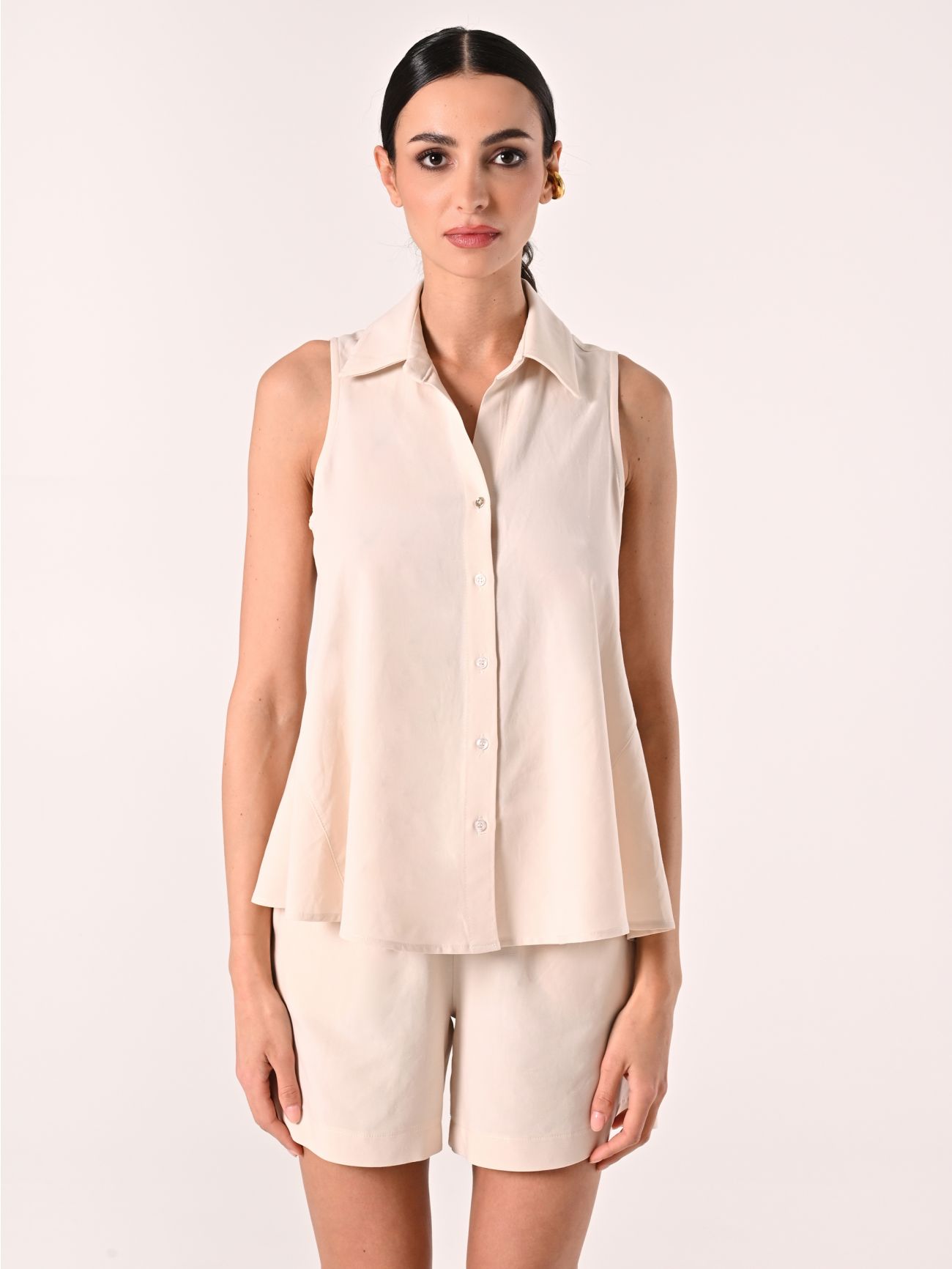 Camicia in Lino Viscosa Beige Chiaro det_2