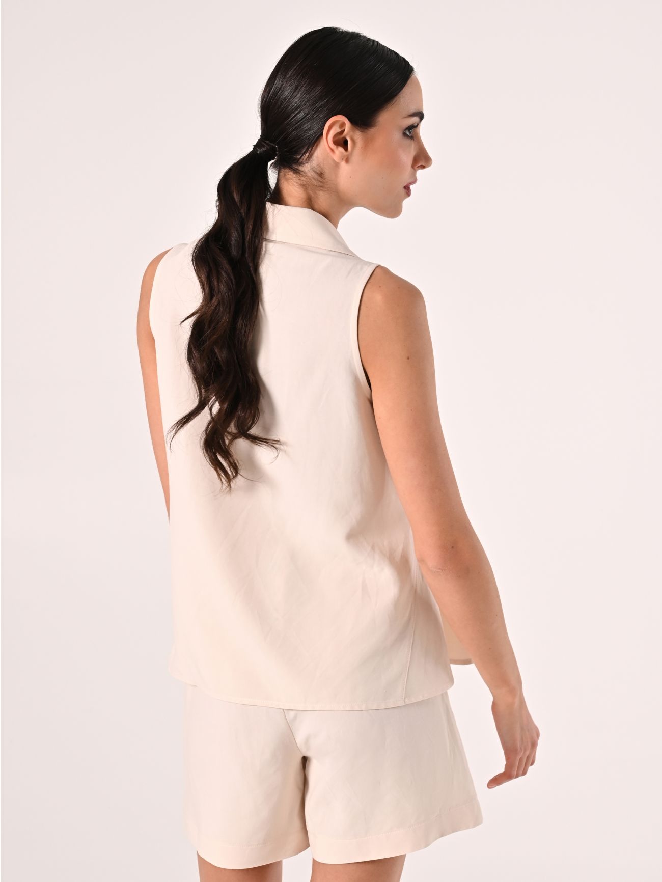 Camicia in Lino Viscosa Beige Chiaro det_3