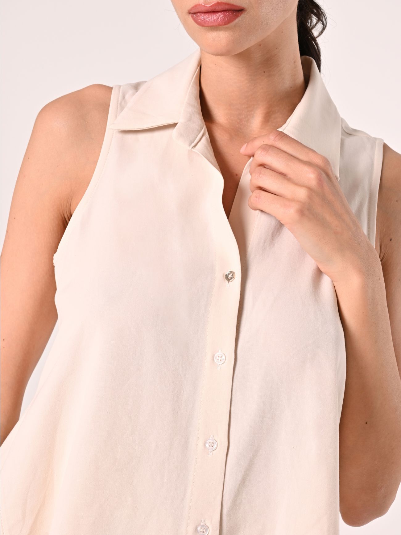 Camicia in Lino Viscosa Beige Chiaro in_i5
