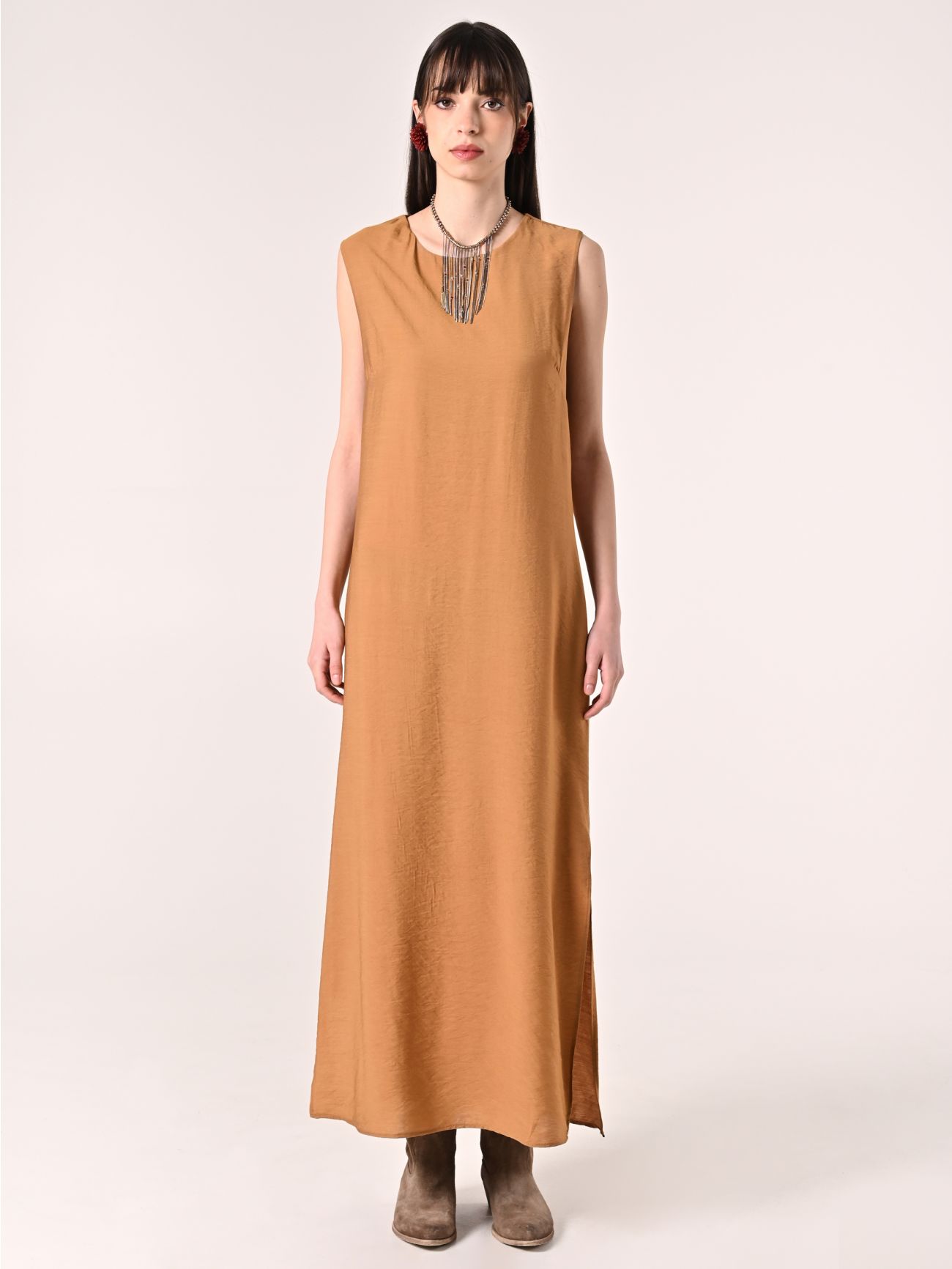 Vestido de viscosa camel det_1