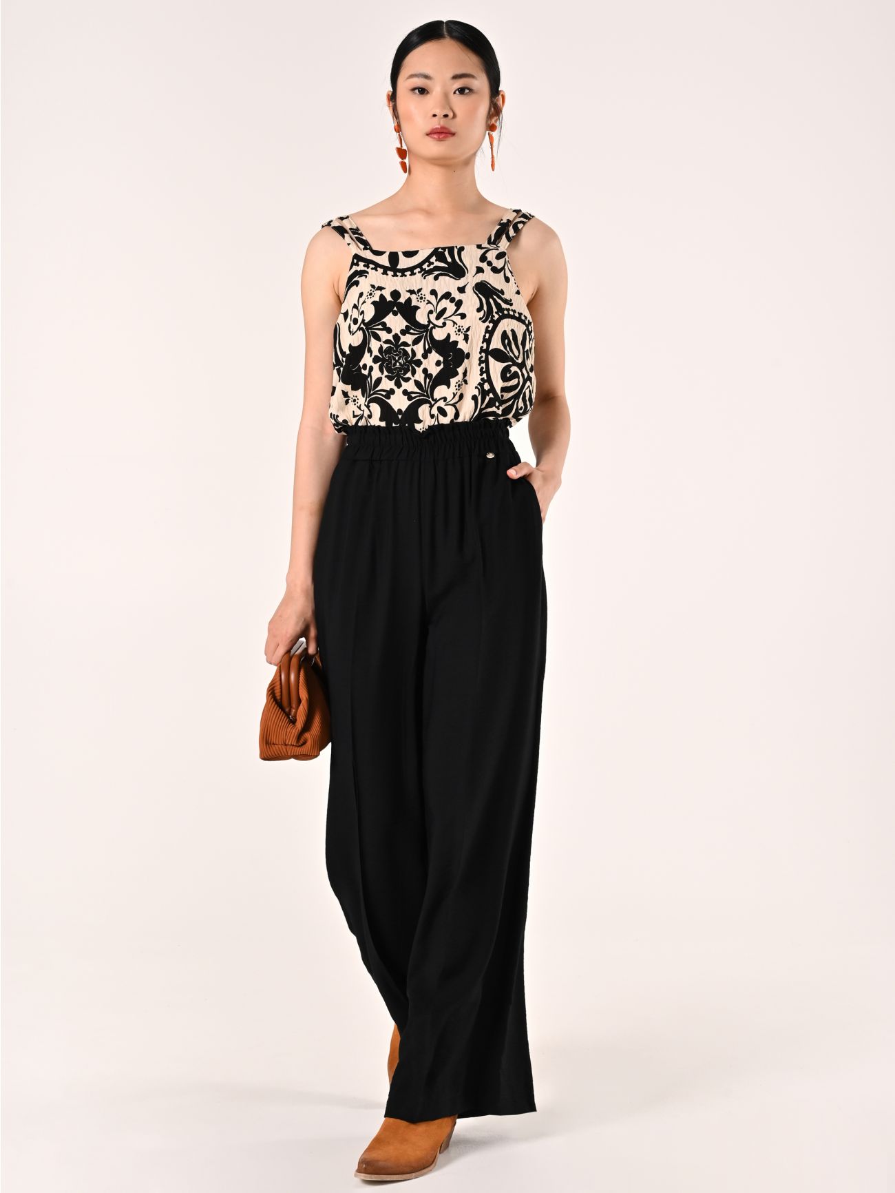 Pantalone Nero in Tessuto Fluido  Rinascimento