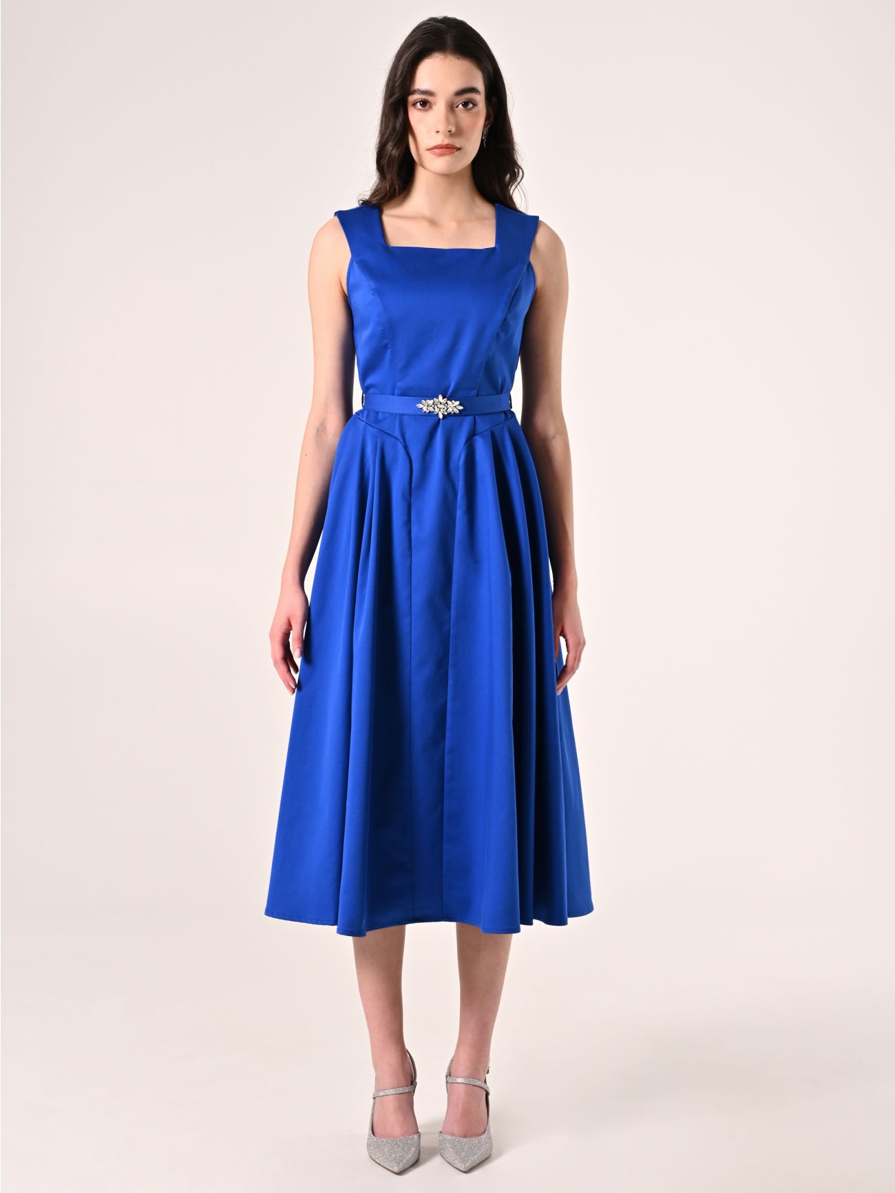 Abito Midi in Misto Cotone Blu Cina det_1