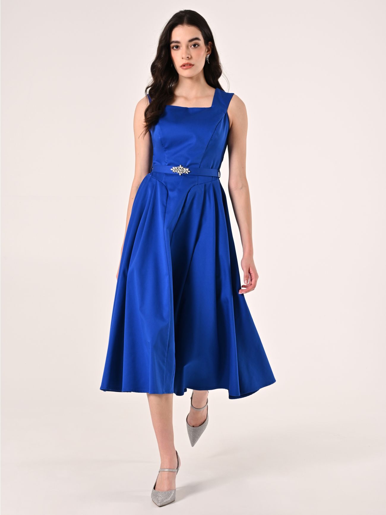 Abito Midi in Misto Cotone Blu Cina in_i7