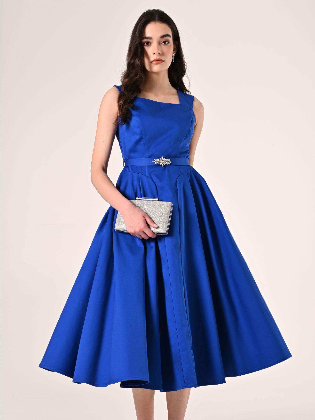 Abito Midi in Misto Cotone Blu Cina sp_e1