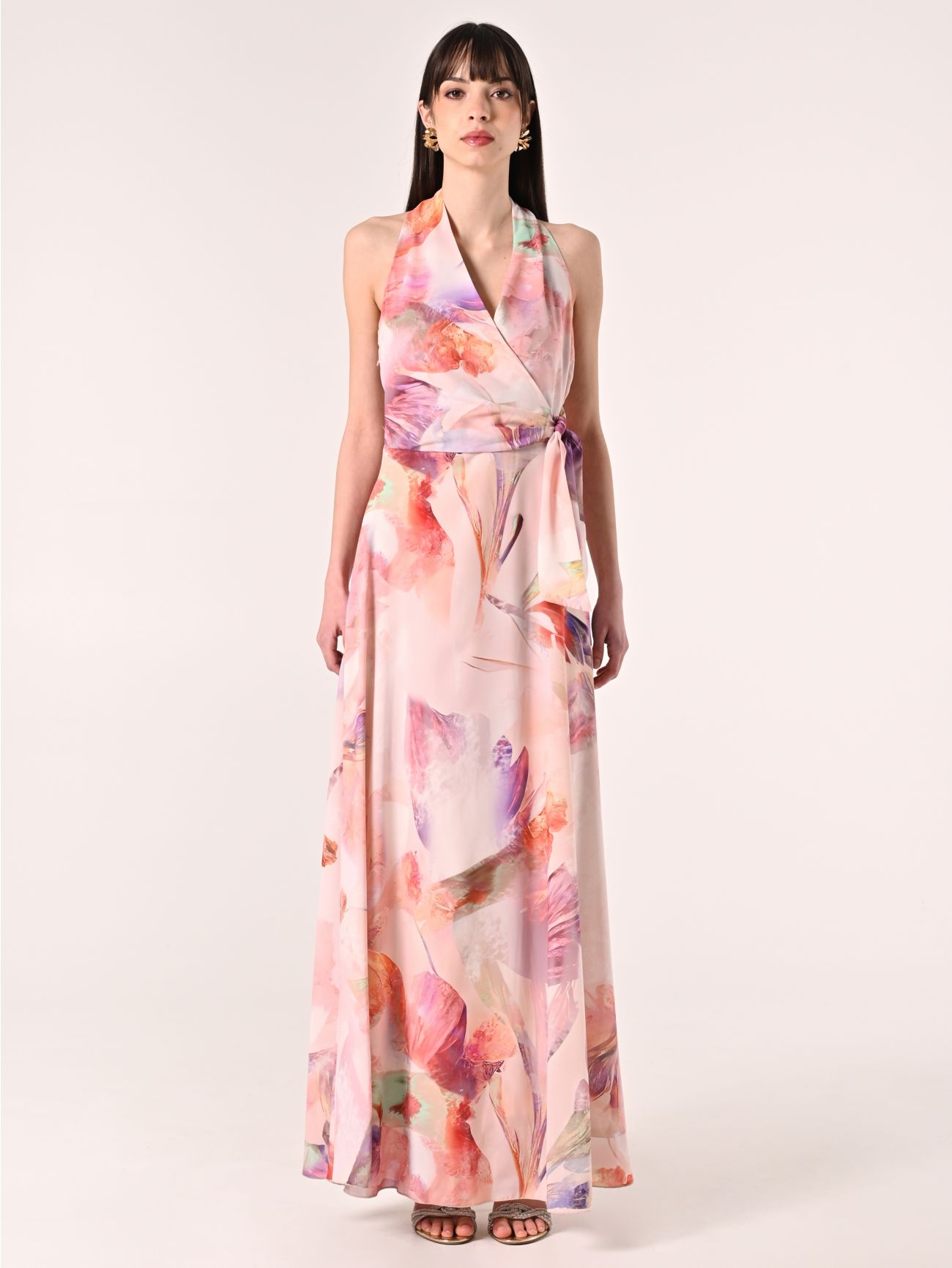 Robe longue à imprimé abstrait multicolore det_1