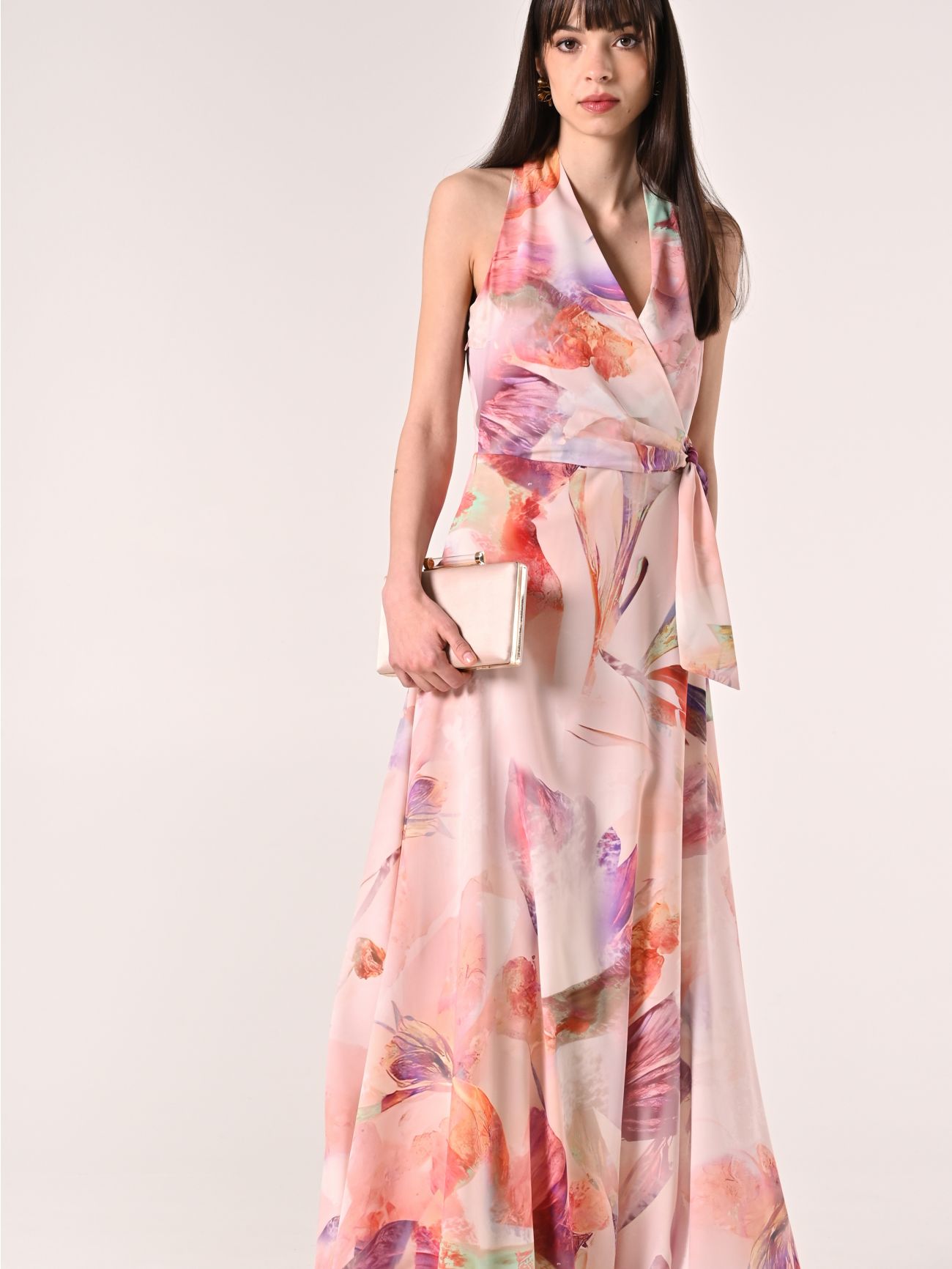 Robe longue à imprimé abstrait multicolore sp_e1