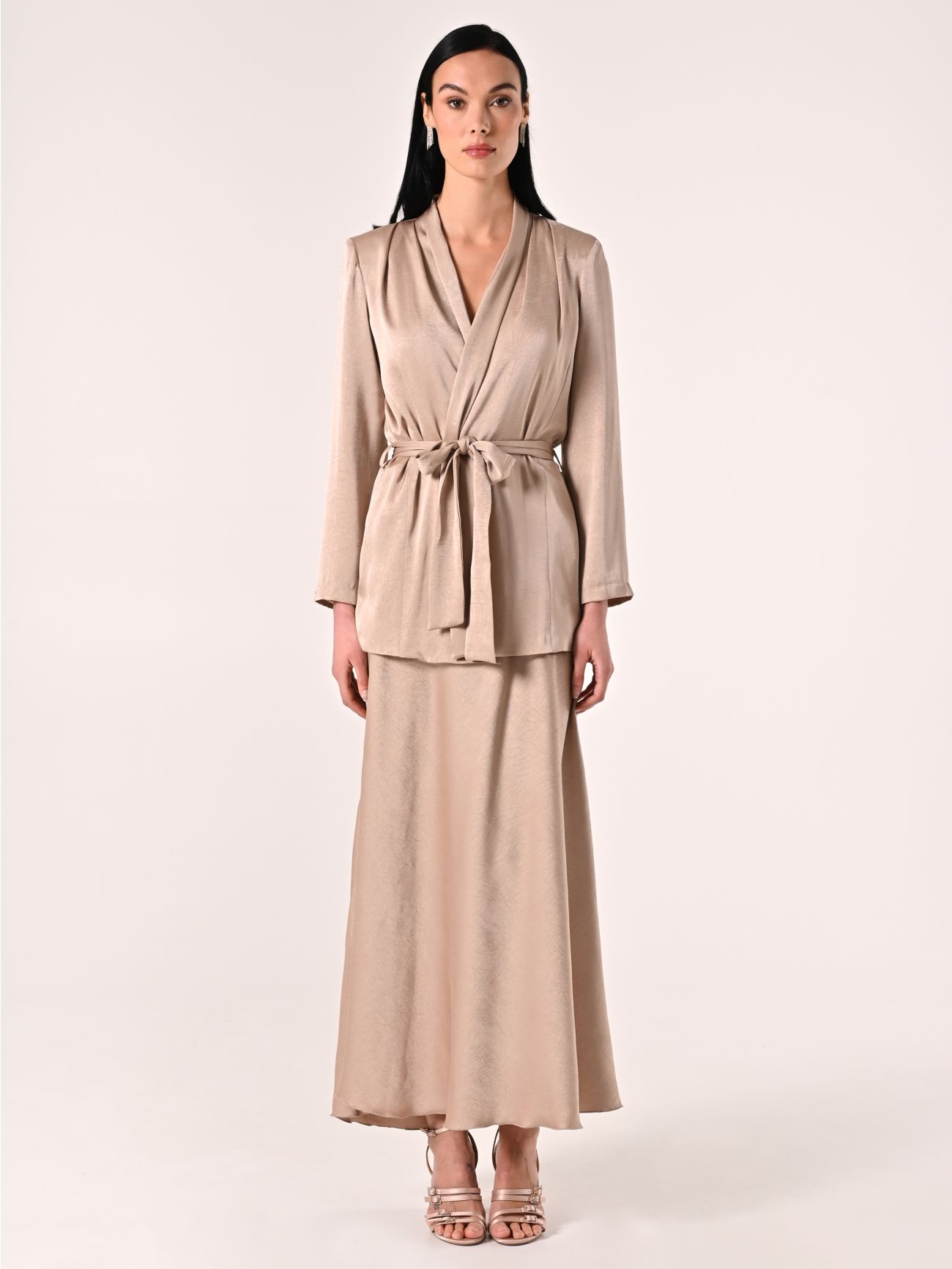 Dark Beige Wrap Jacket with Belt det_1