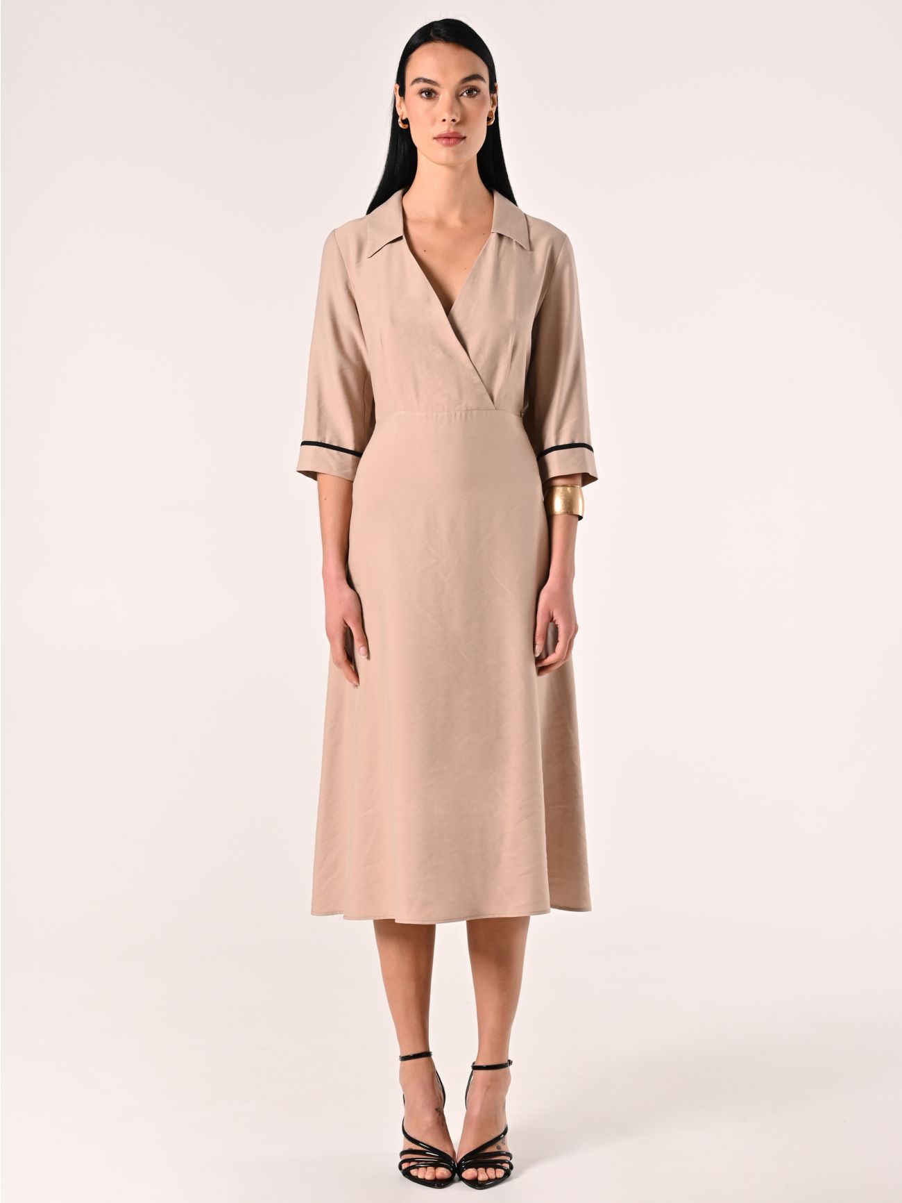 Vestido de viscosa con bordes a contraste det_1
