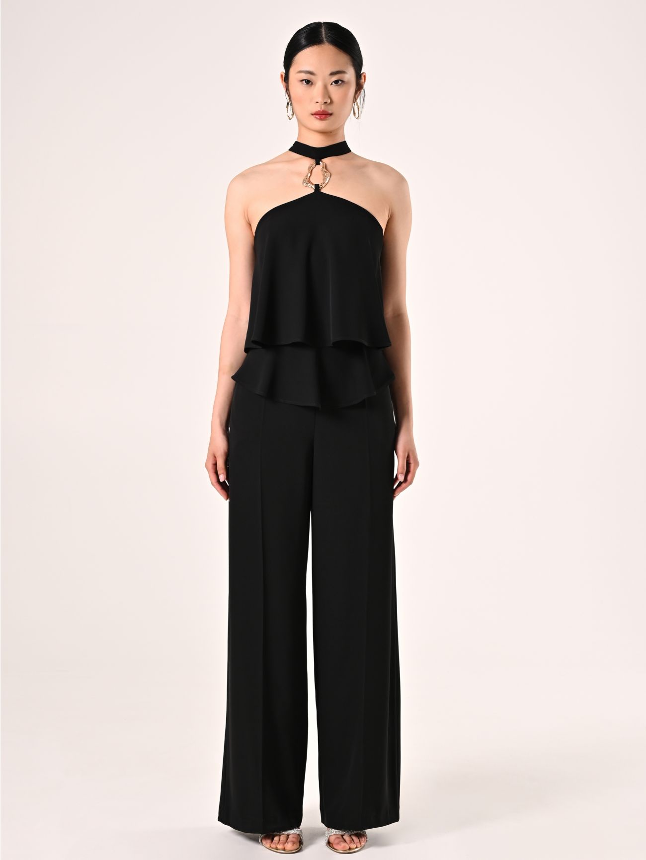 Black Flouncy Jumpsuit with Jewel Detail det_1
