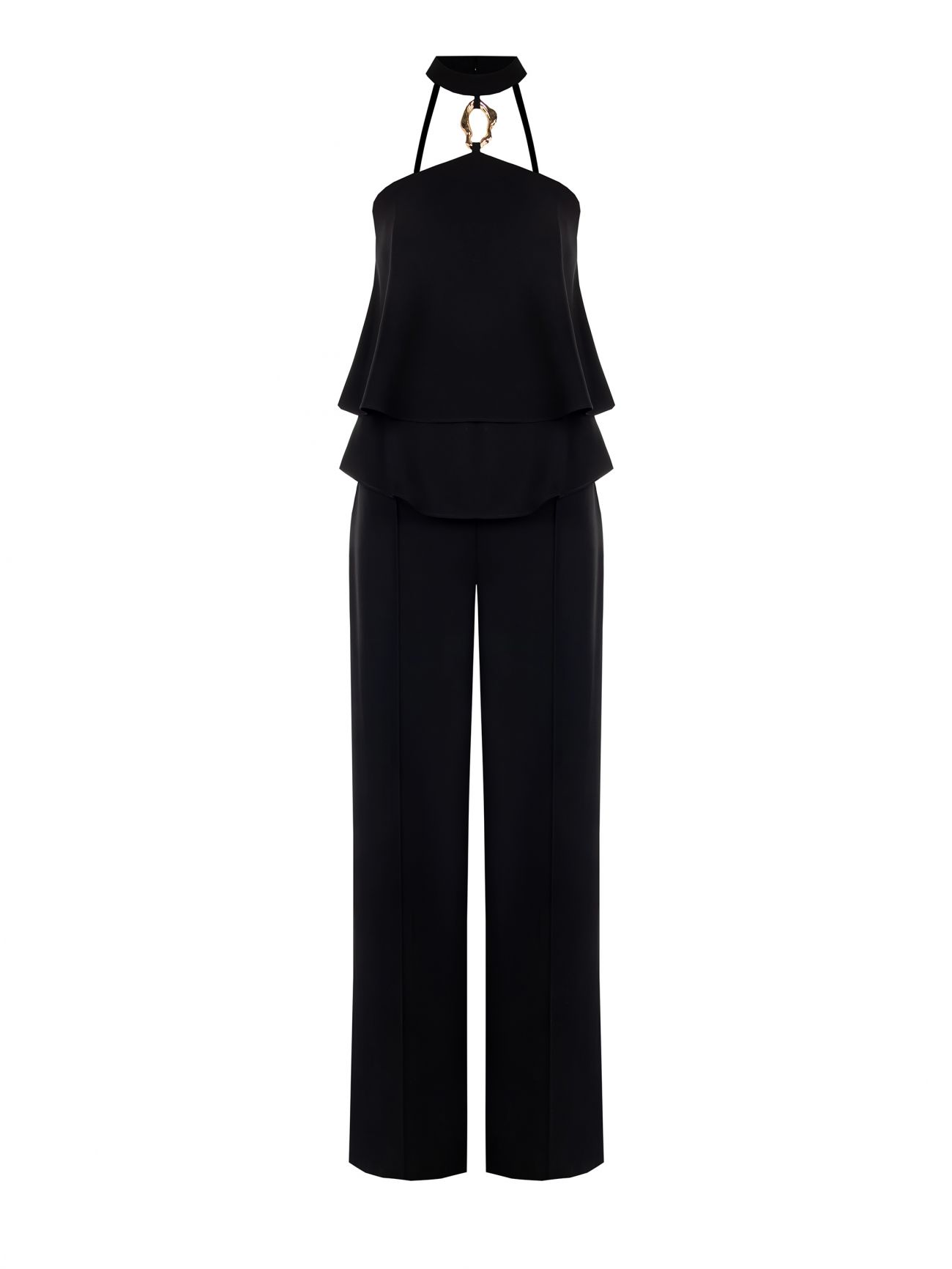 Black Flouncy Jumpsuit with Jewel Detail det_4