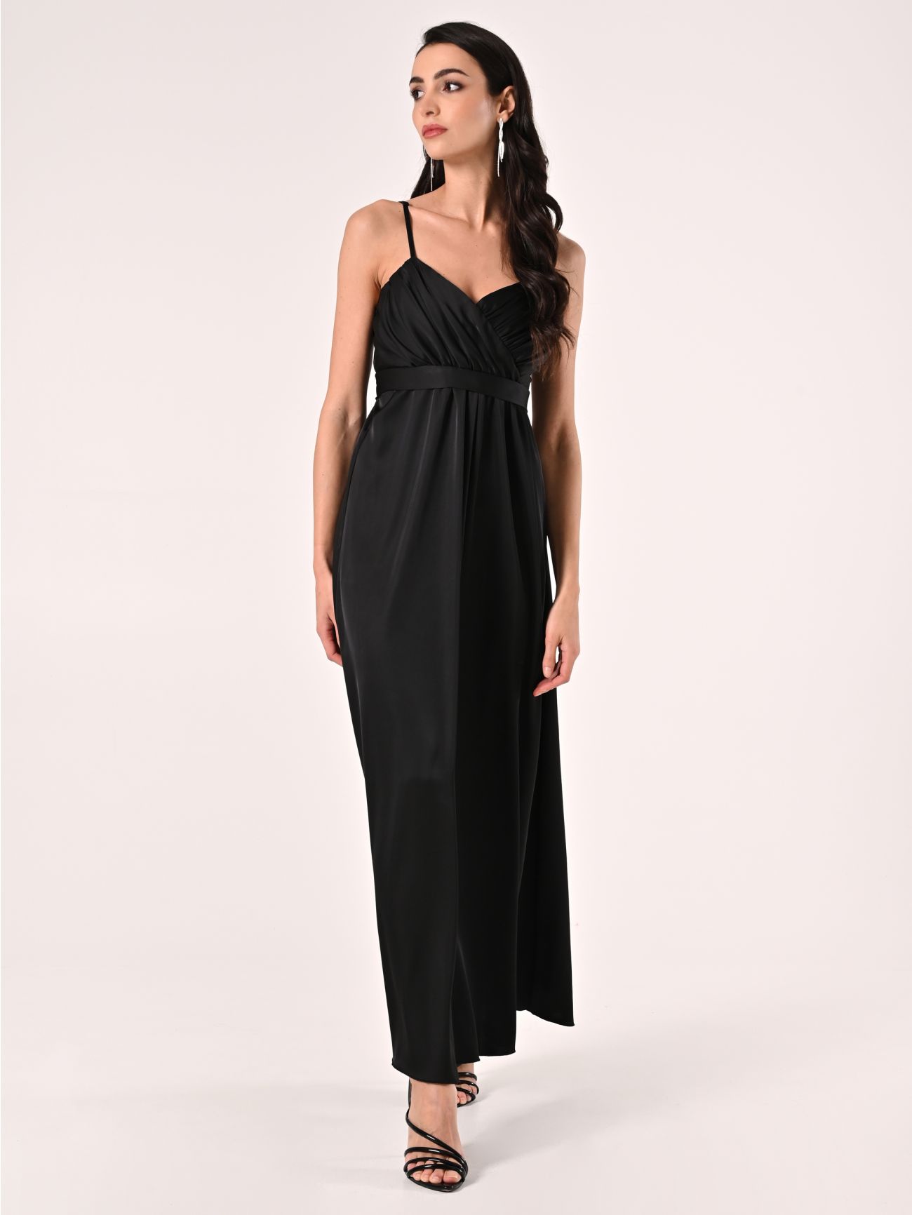 Black Empire-Waist Dress in Satin in_i7