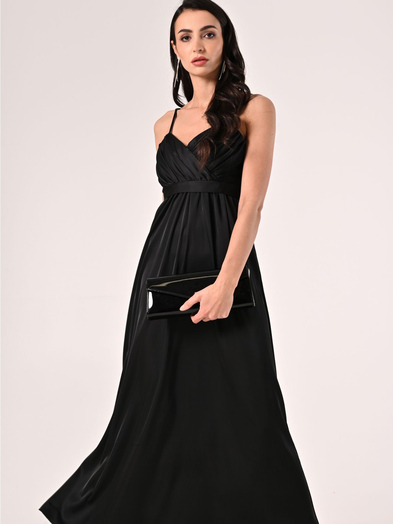 Black Empire-Waist Dress in Satin sp_e1