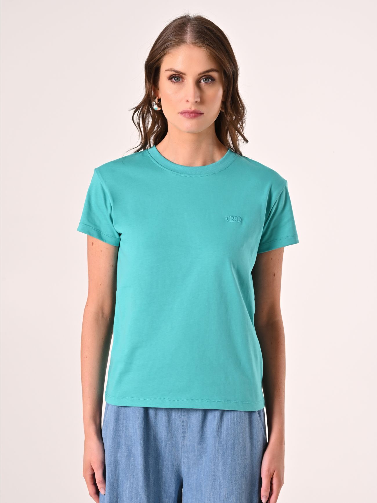 T-Shirt in Cotone Verde Acqua det_2