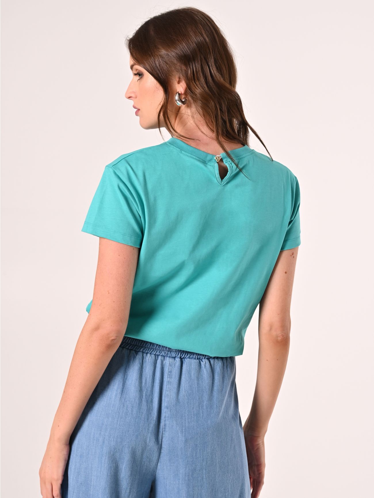 T-Shirt in Cotone Verde Acqua det_3