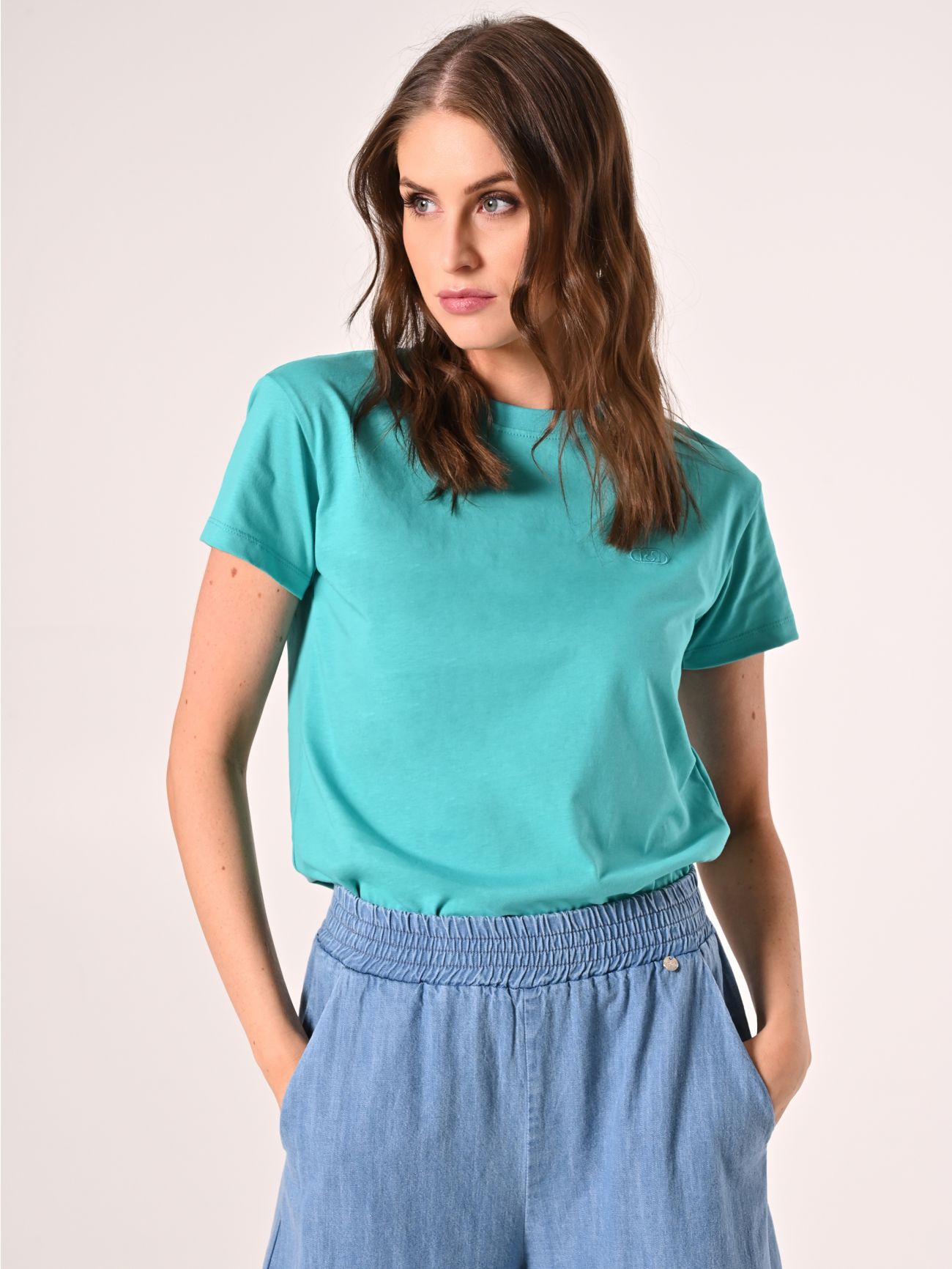 T-Shirt in Cotone Verde Acqua in_i7