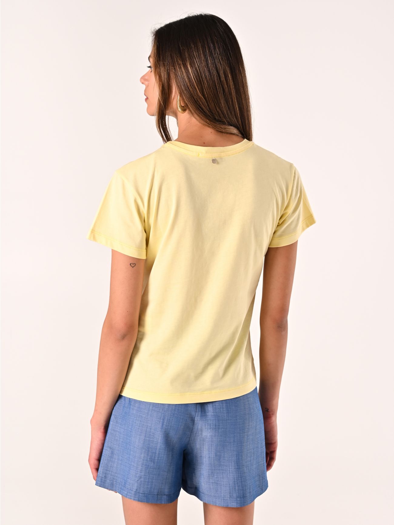 T-Shirt in Cotone Giallo Chiaro det_3