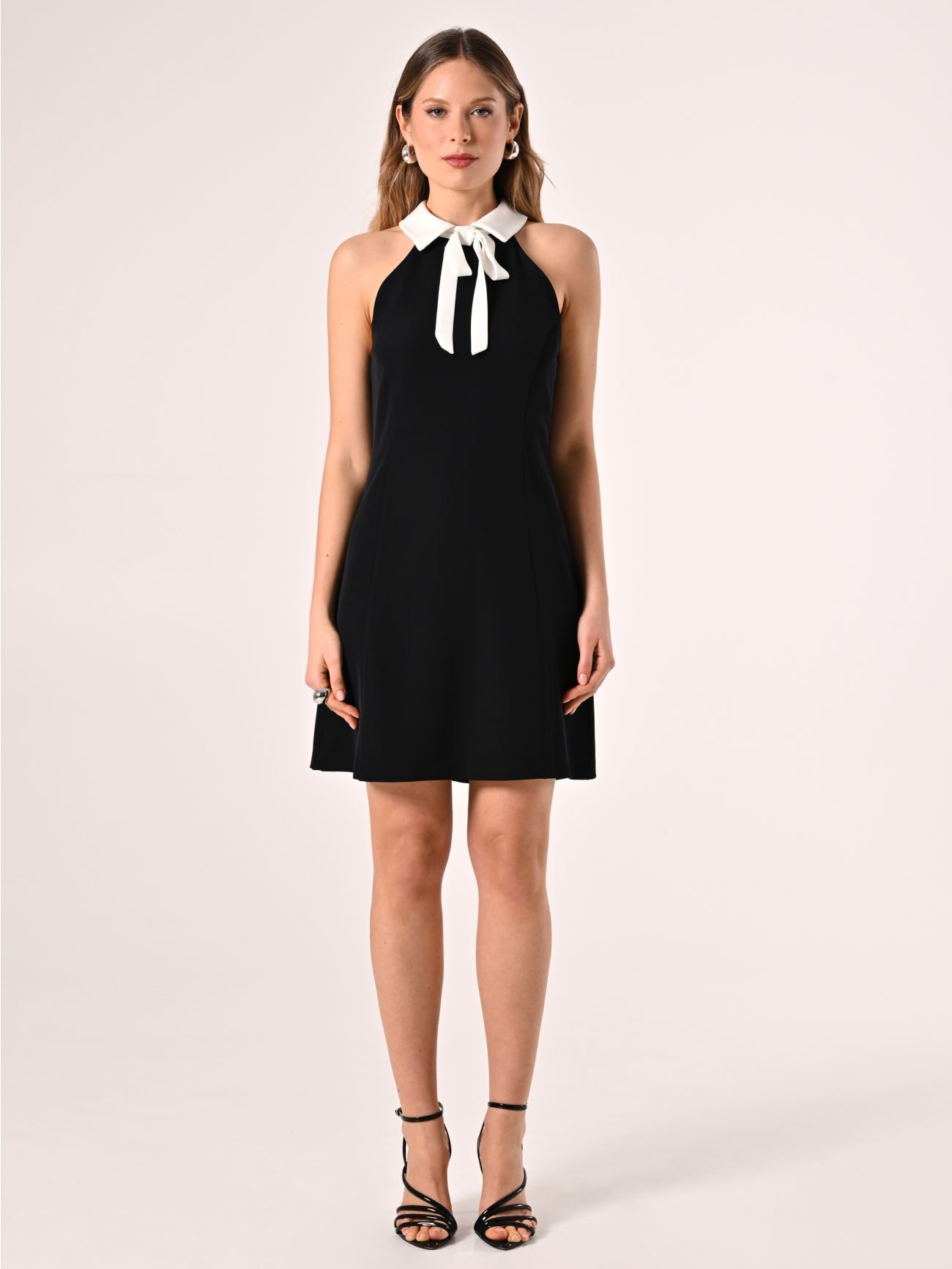 Zweifarbiges Kleid mit Kragen det_1