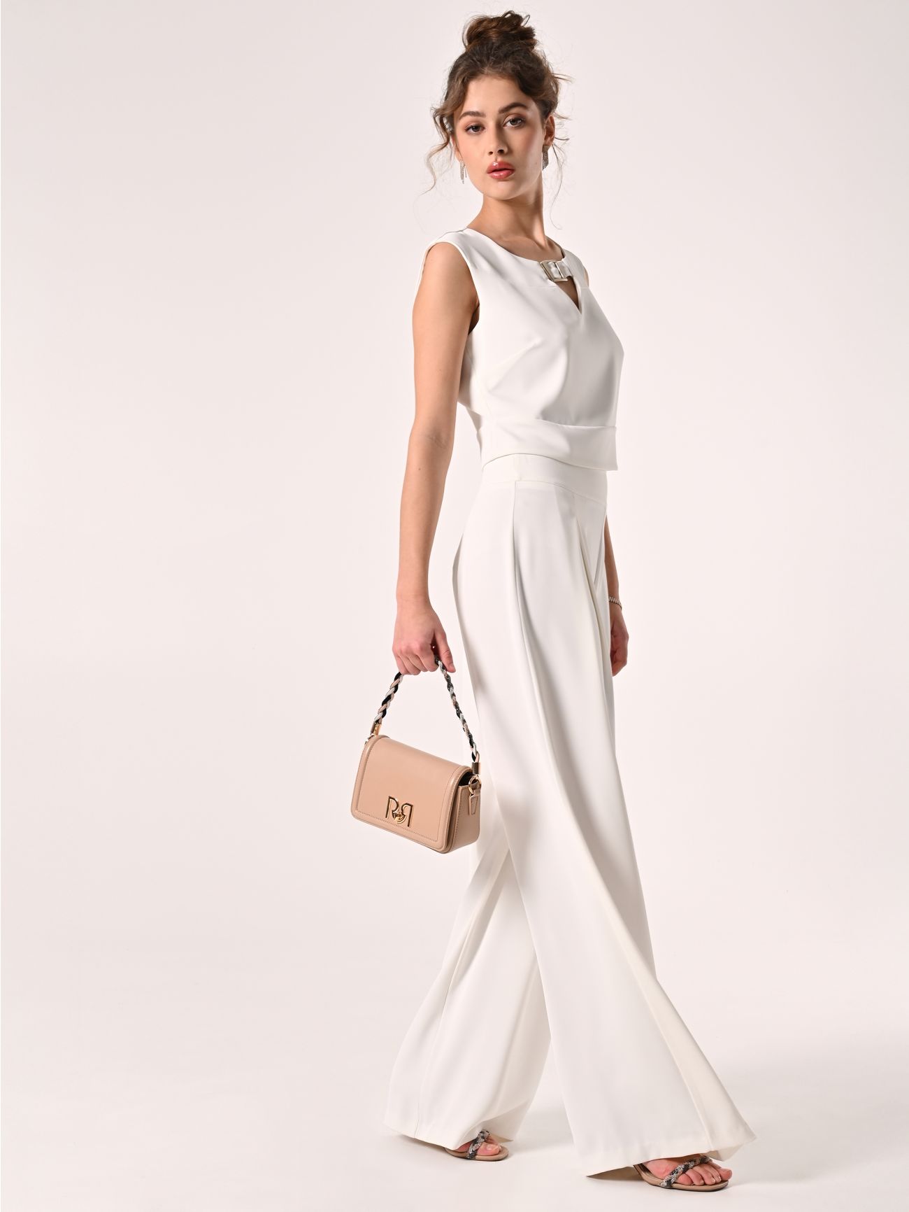 Pantalon palazzo blanc en néoprène  Rinascimento
