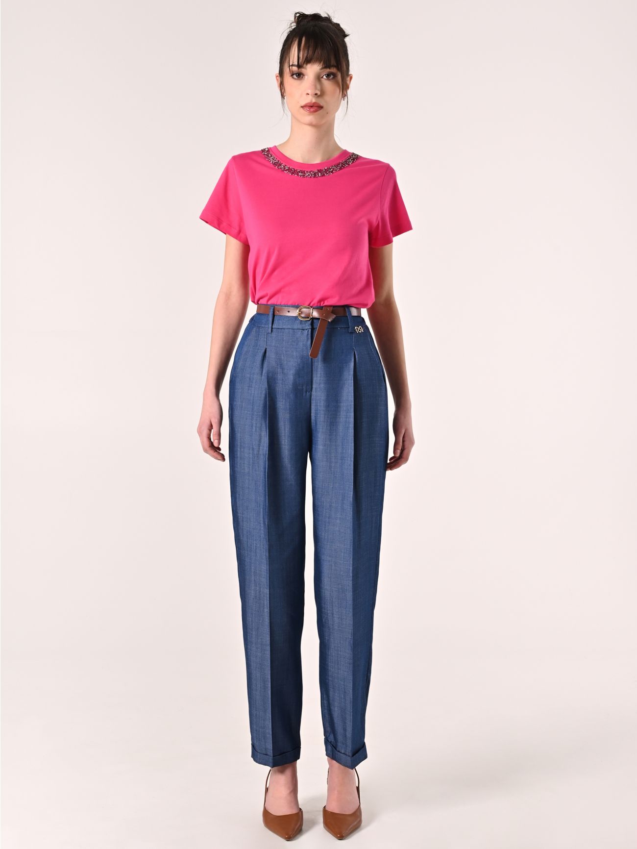 Hose aus Chambray mit Gürtel det_1