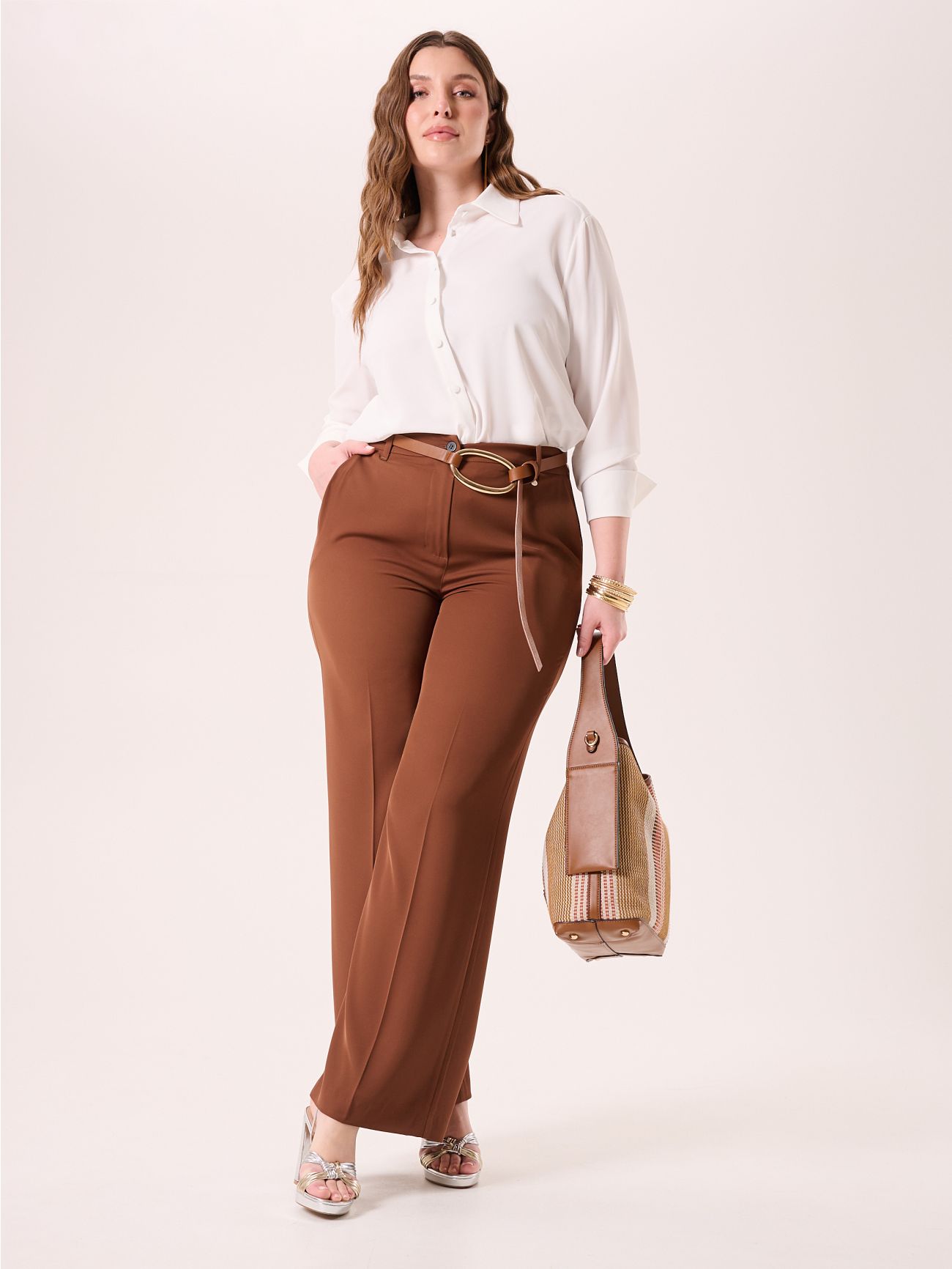 Pantalón curvy amplio marrón chocolate  Rinascimento