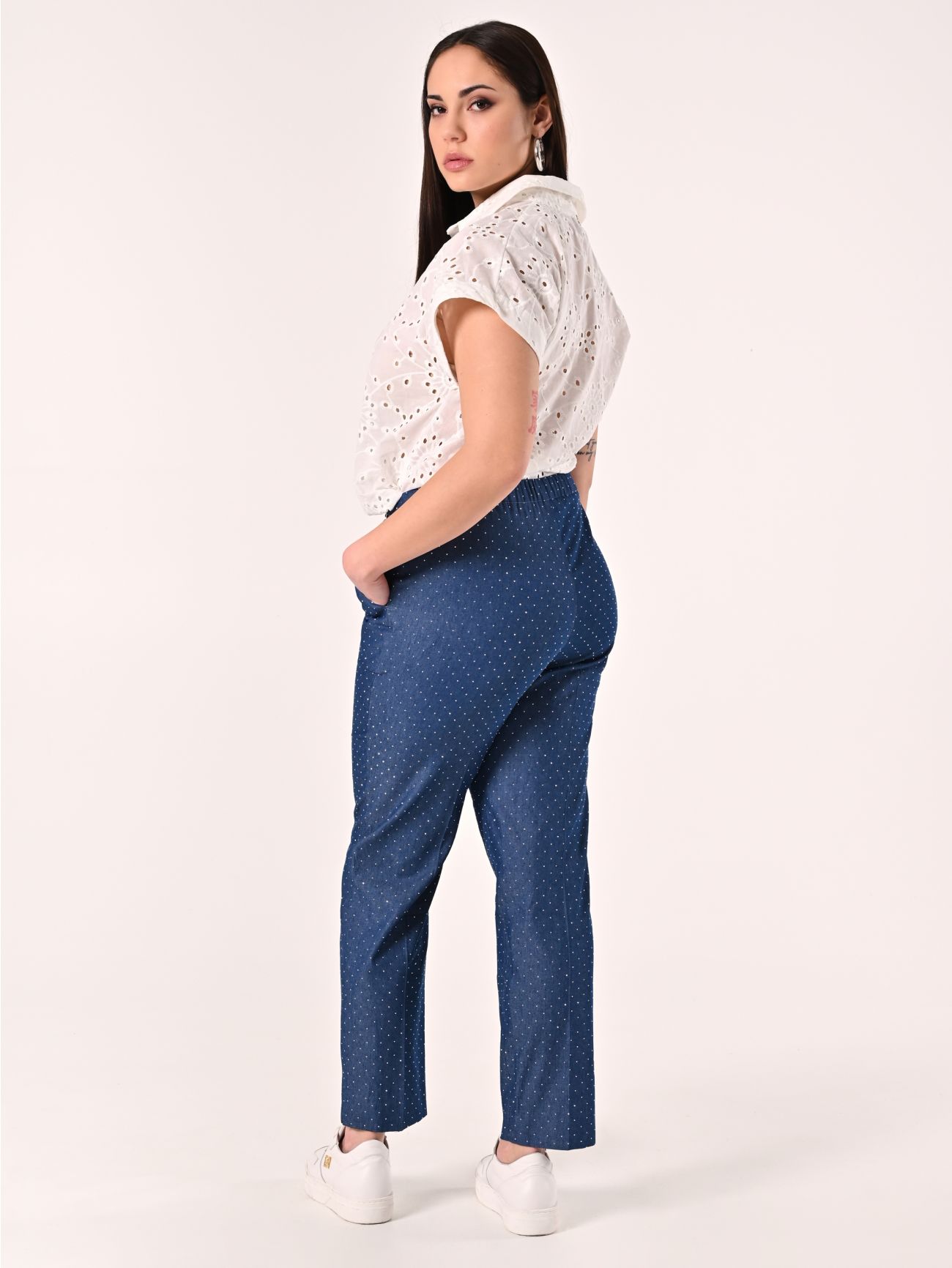 Curvy Chambray Trousers with Rhinestones det_3