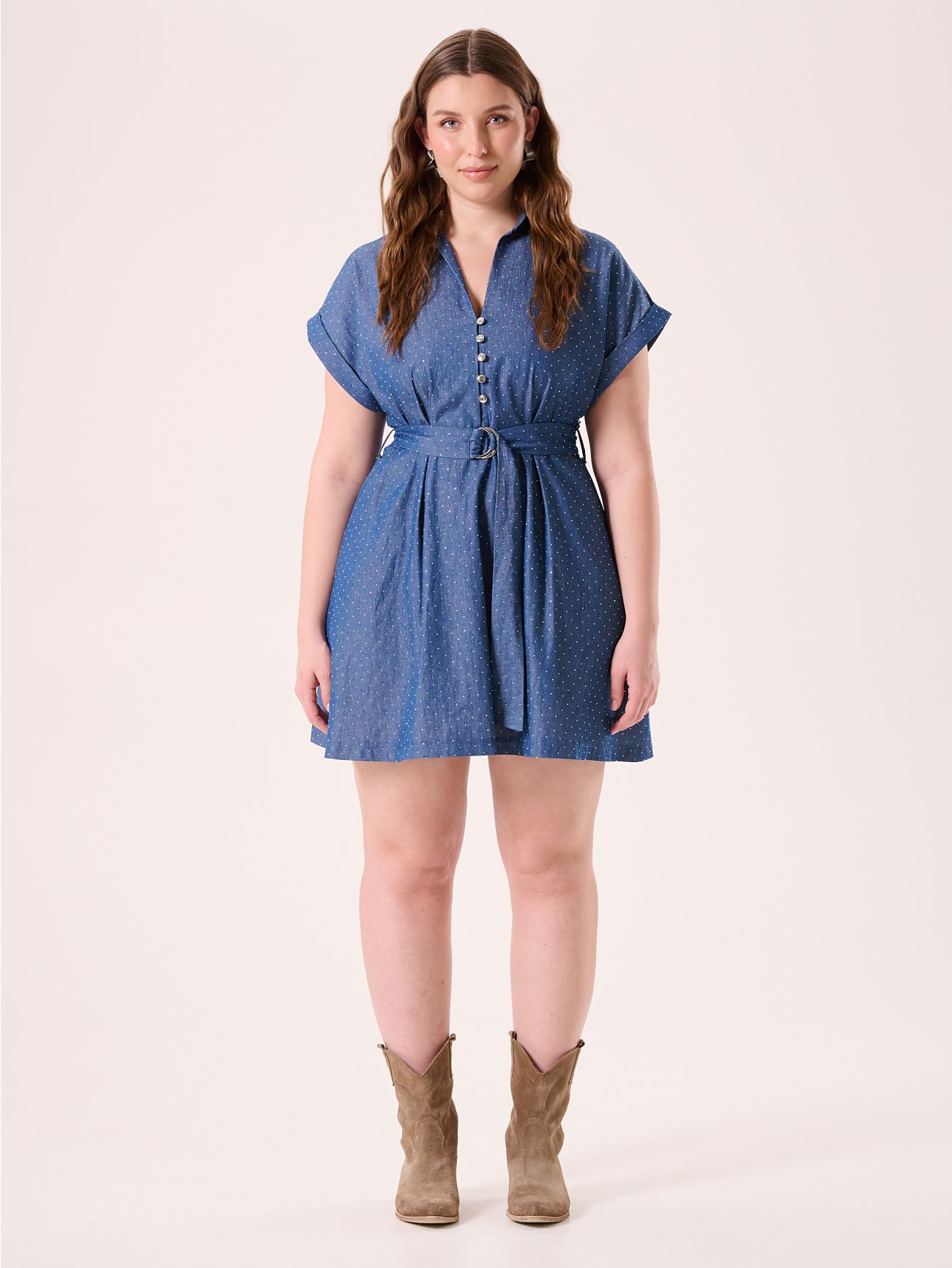  Curvy Chambray Kleid mit Strass det_1