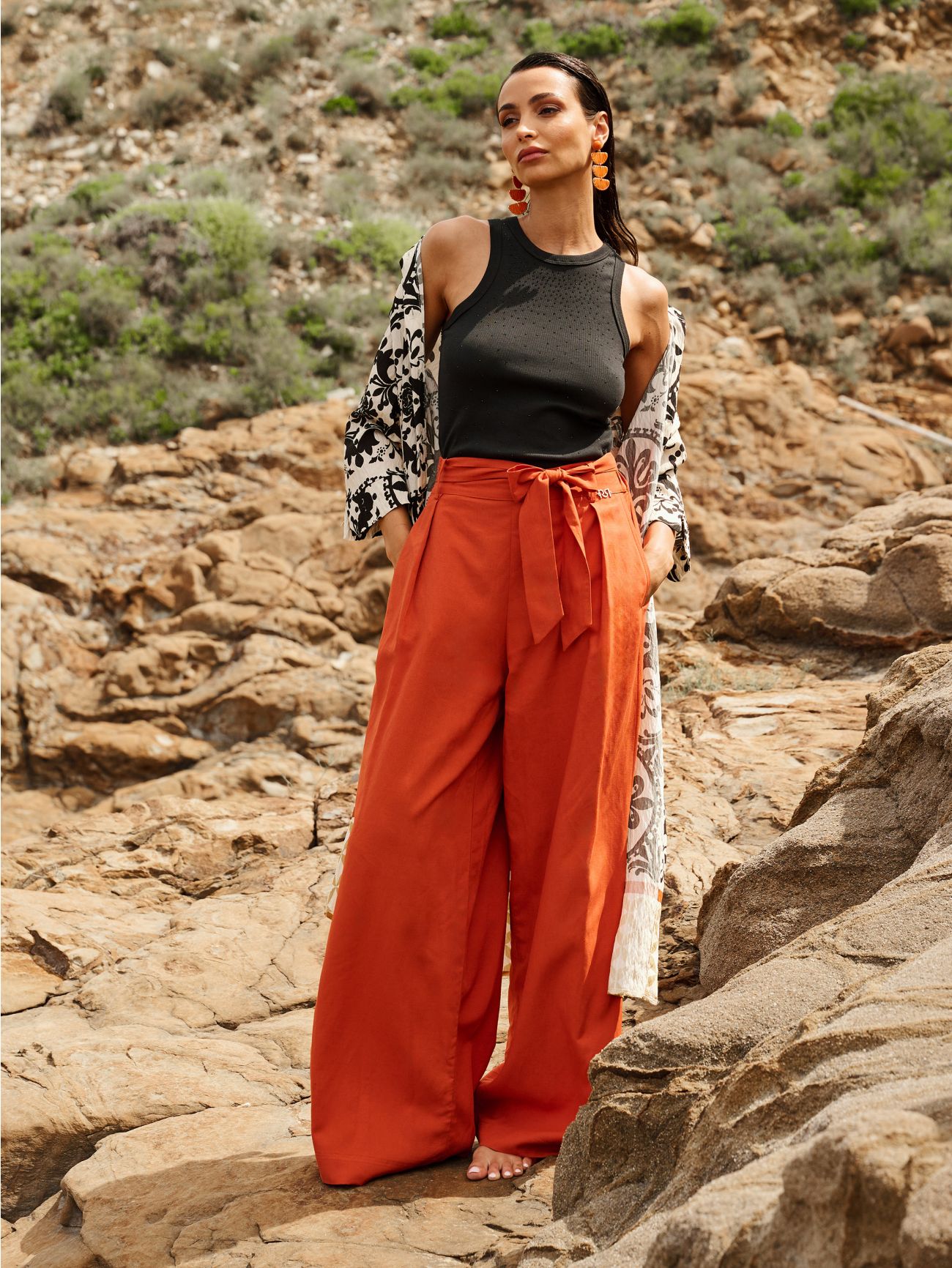 Pantalón en mezcla de viscosa naranja  Rinascimento