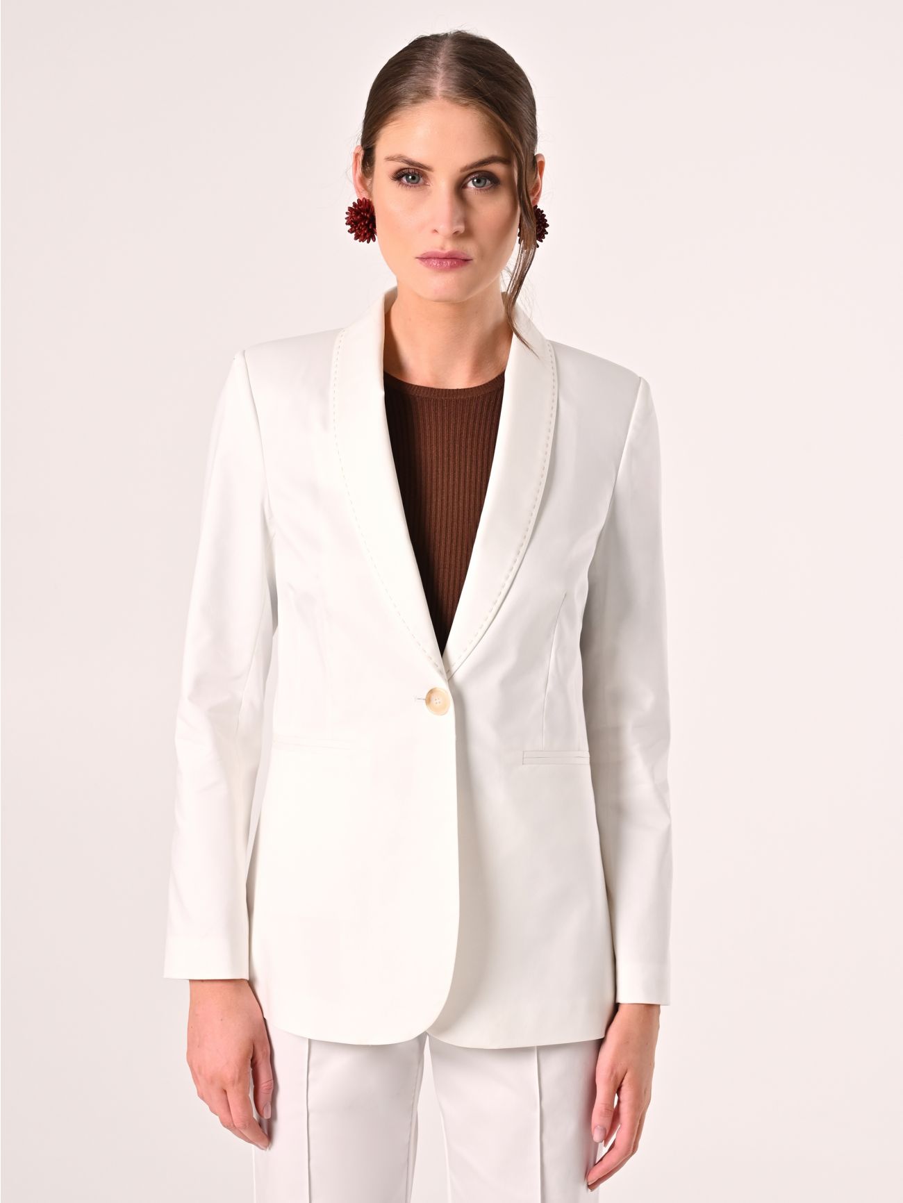 Jacke aus Baumwolle in Weiß mit Nähten in Kontrastfarbe det_2
