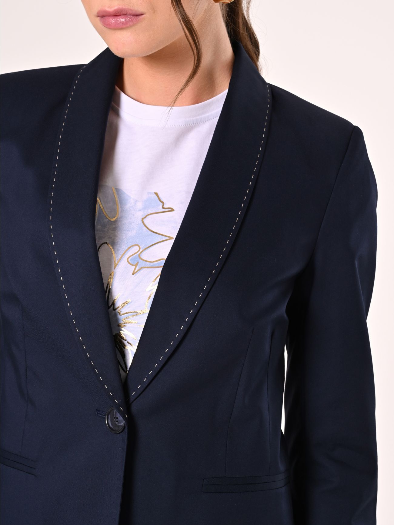 Giacca Blu in Cotone con Impunture a Contrasto in_i5