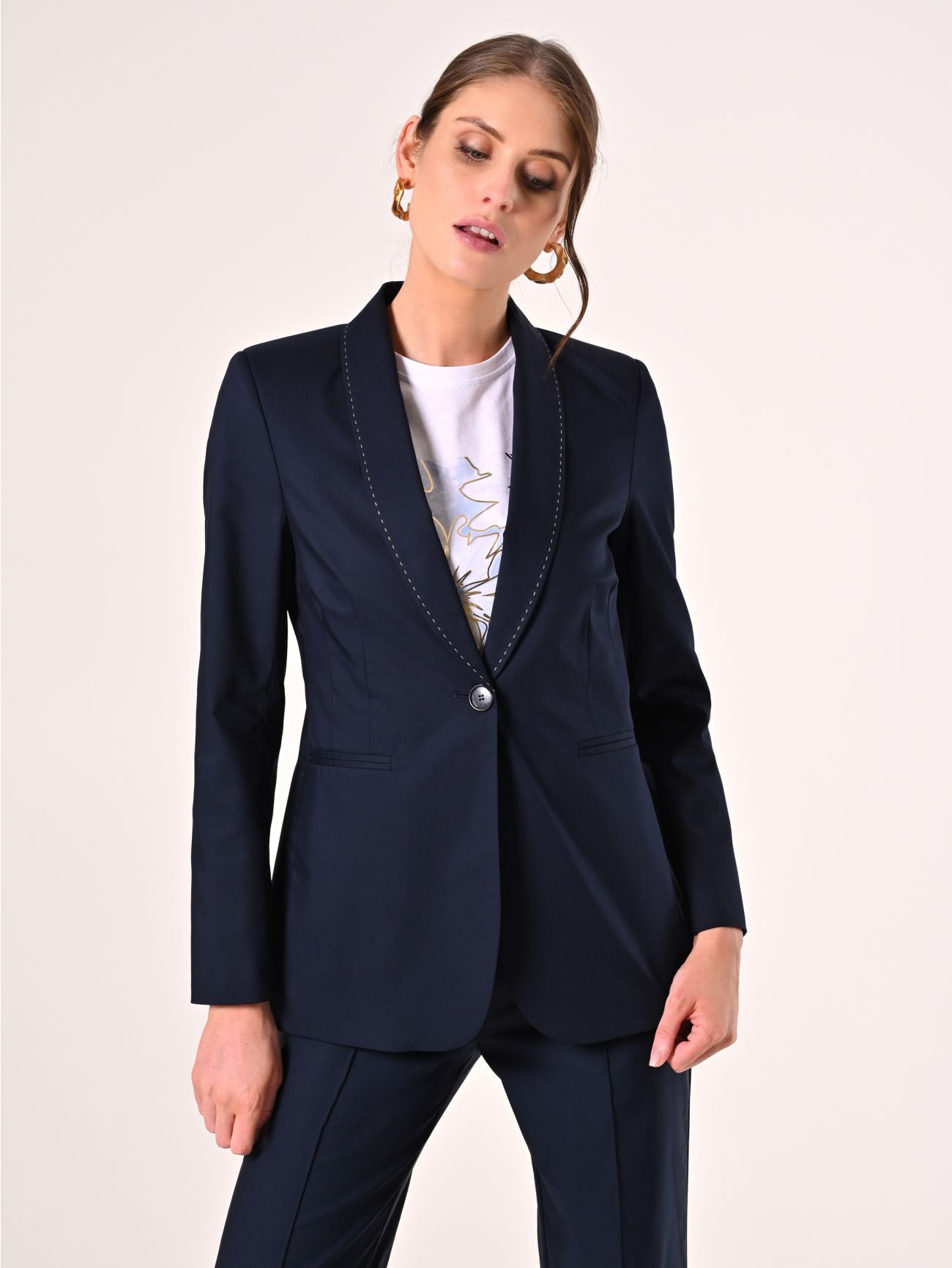 Giacca Blu in Cotone con Impunture a Contrasto in_i7