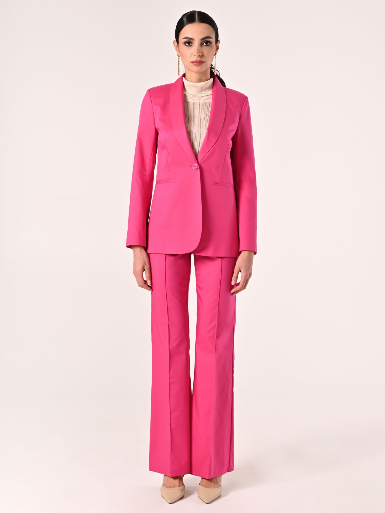 Fuchsia Cotton Jacket with Contrasting Stitching det_1