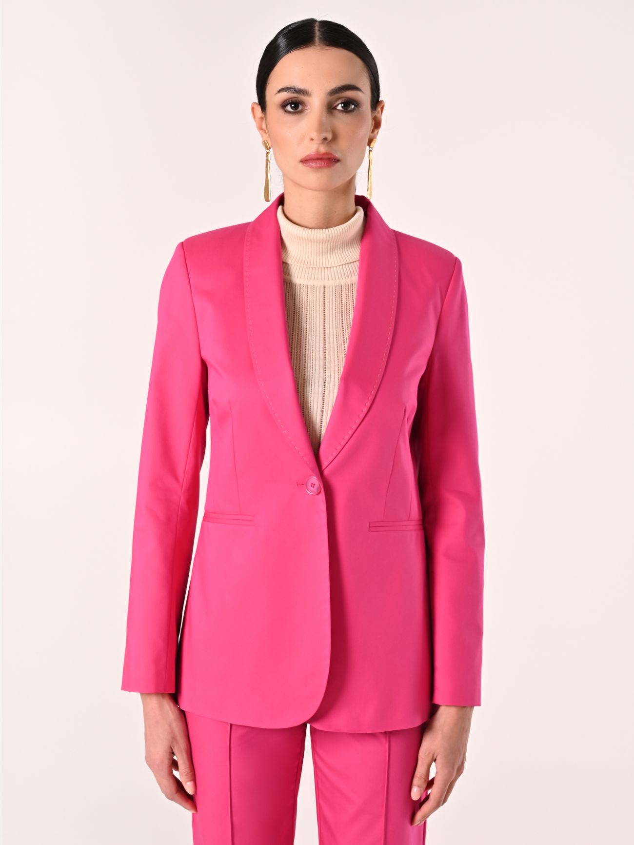 Fuchsia Cotton Jacket with Contrasting Stitching det_2
