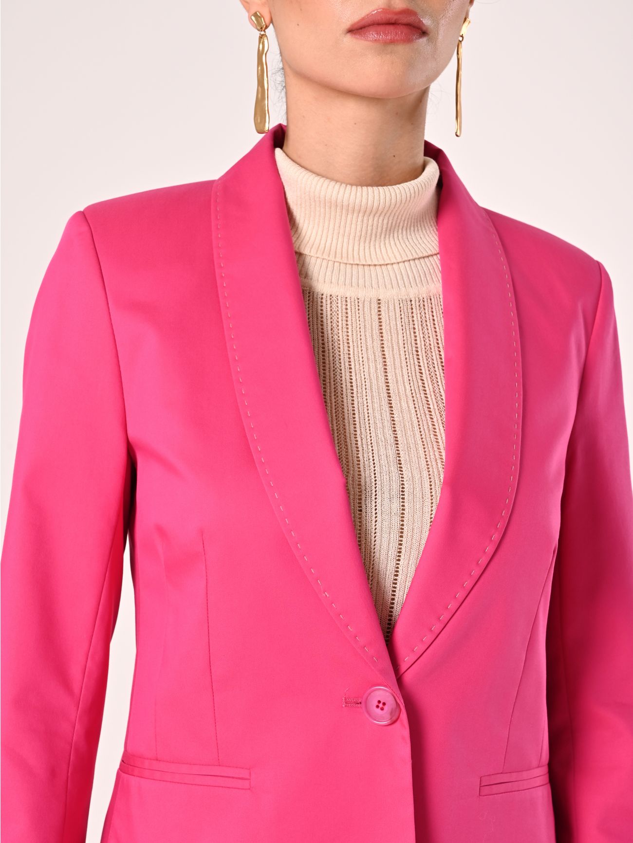 Fuchsia Cotton Jacket with Contrasting Stitching in_i5