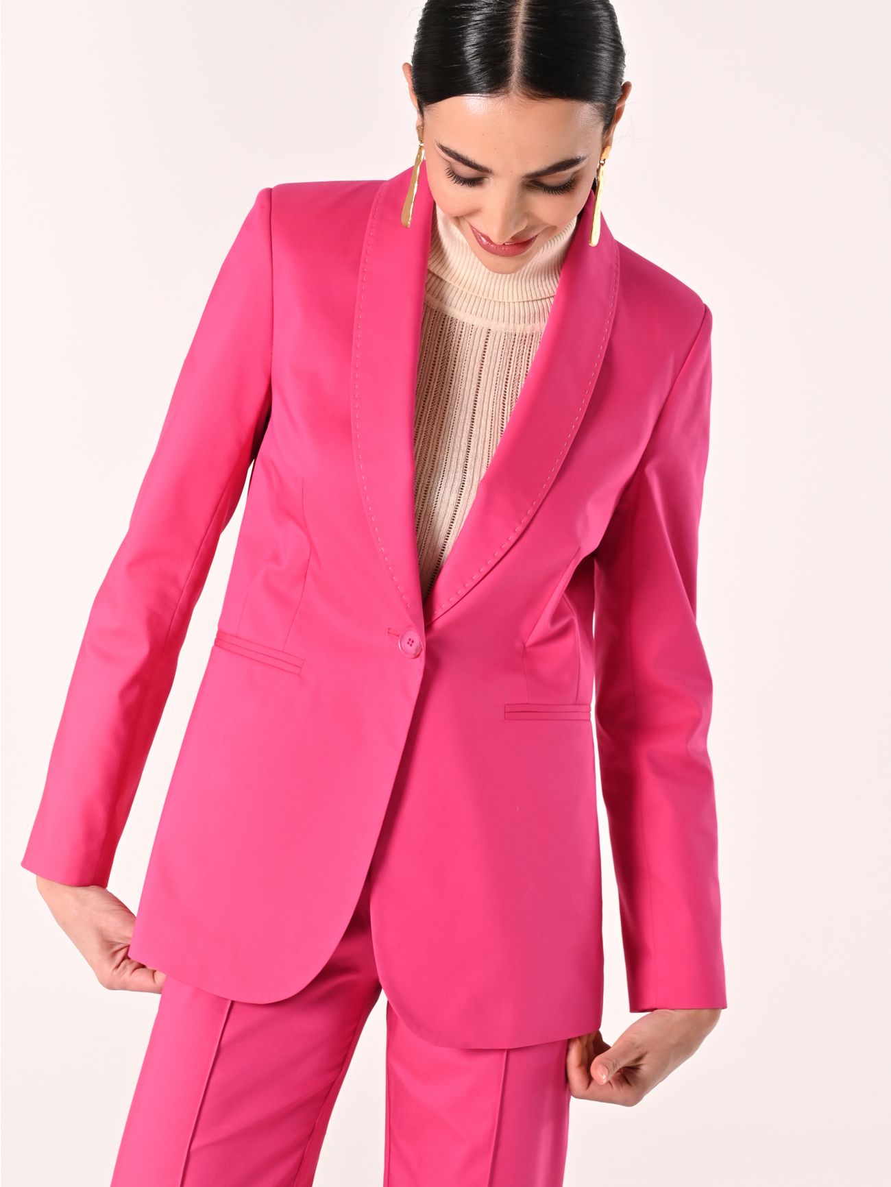 Fuchsia Cotton Jacket with Contrasting Stitching in_i7