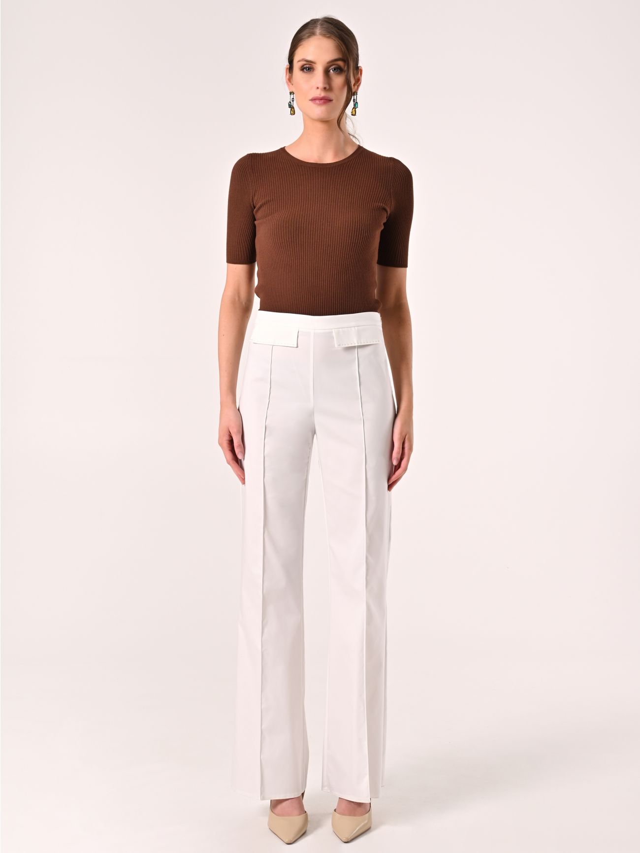 Pantaloni Bianchi  in Cotone con Patte det_1