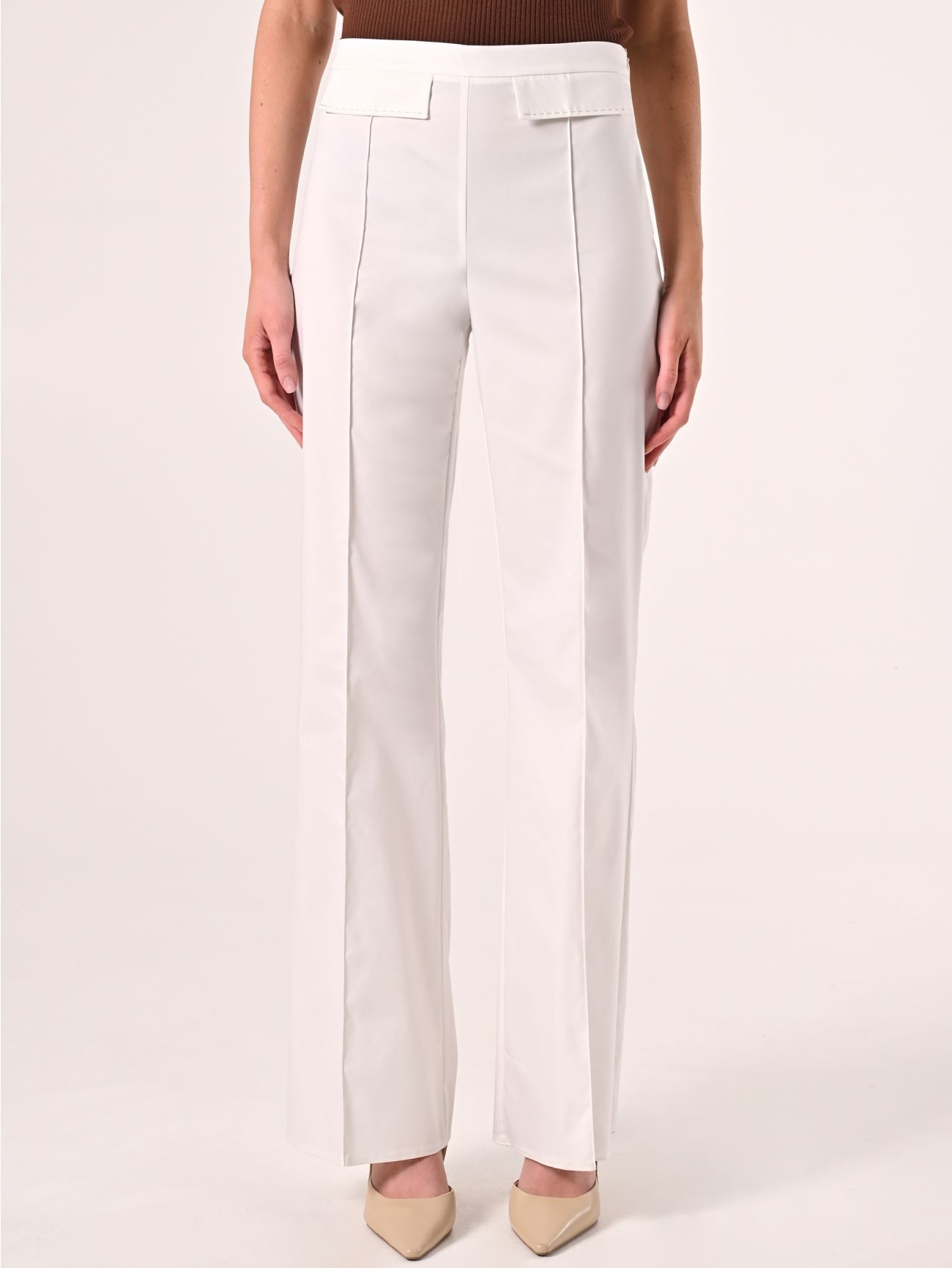 Pantaloni Bianchi  in Cotone con Patte det_2