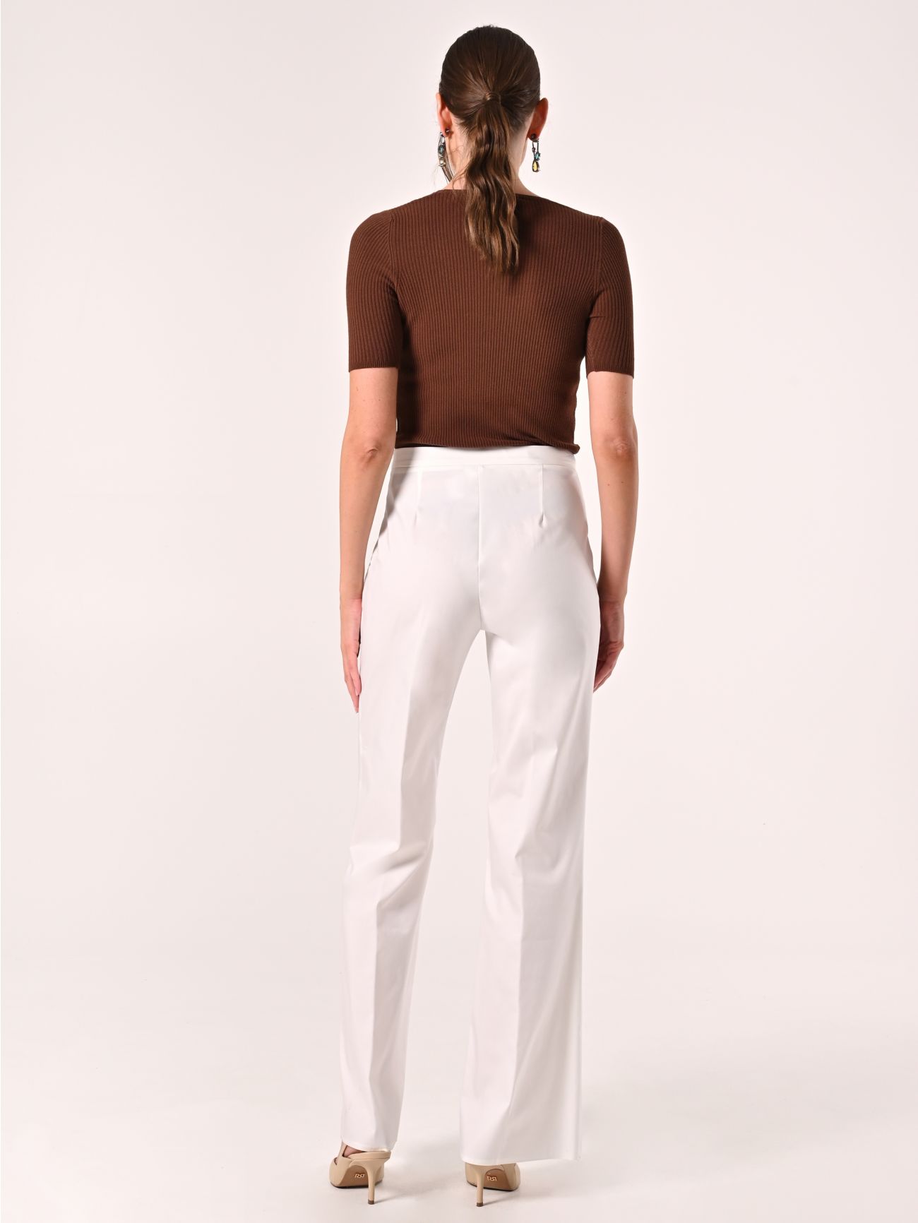Pantaloni Bianchi  in Cotone con Patte det_3