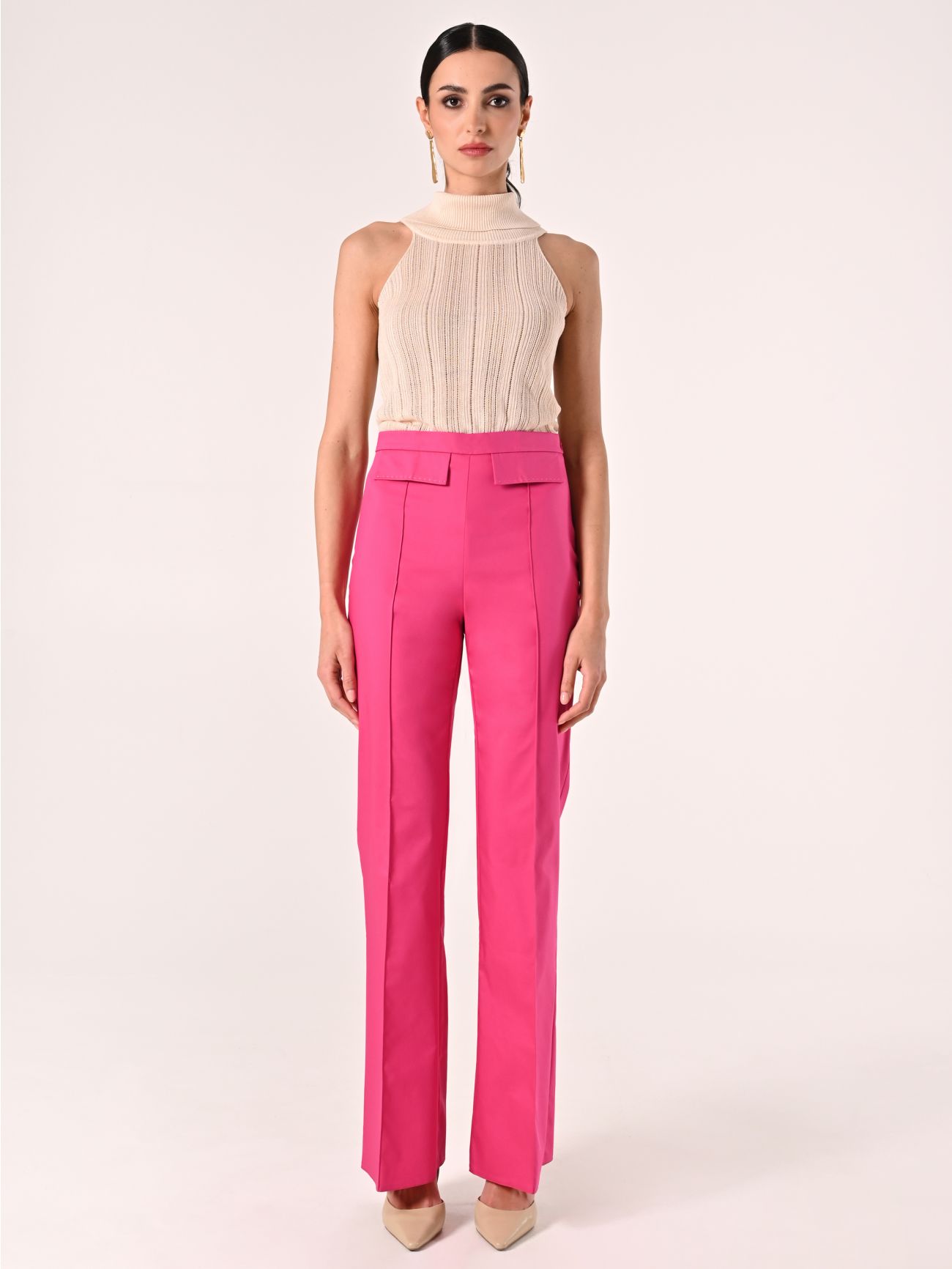 Fuchsia Cotton Trousers with Flap Pockets det_1